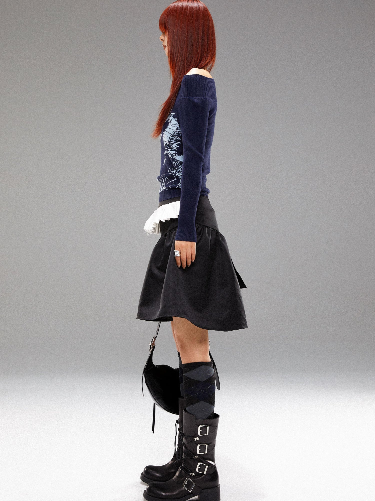 YOSHUYUKI Island Sea Horse Jacquard Knit Top Blue Black