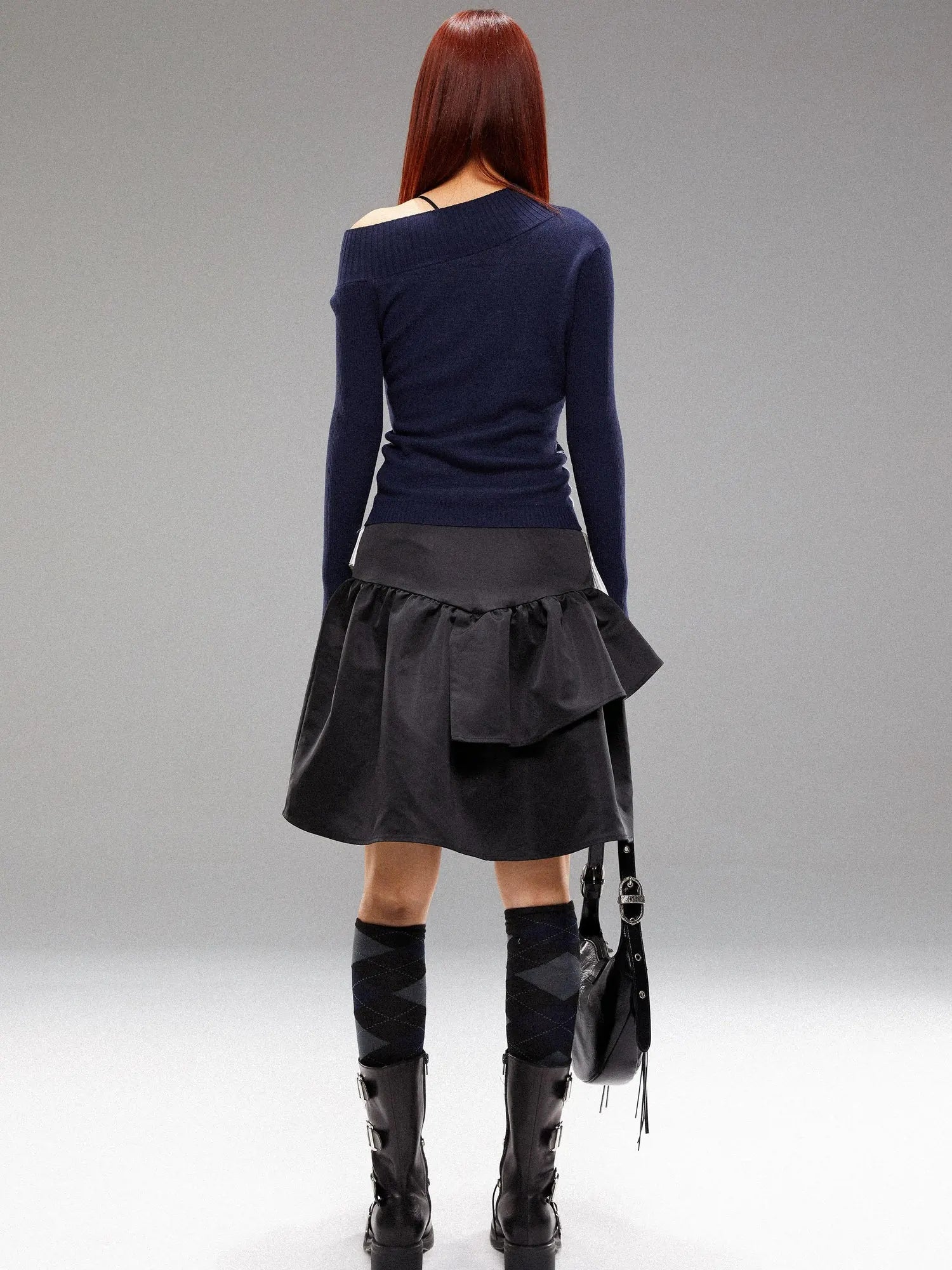 Island Sea Horse Jacquard Knit Top Blue Black