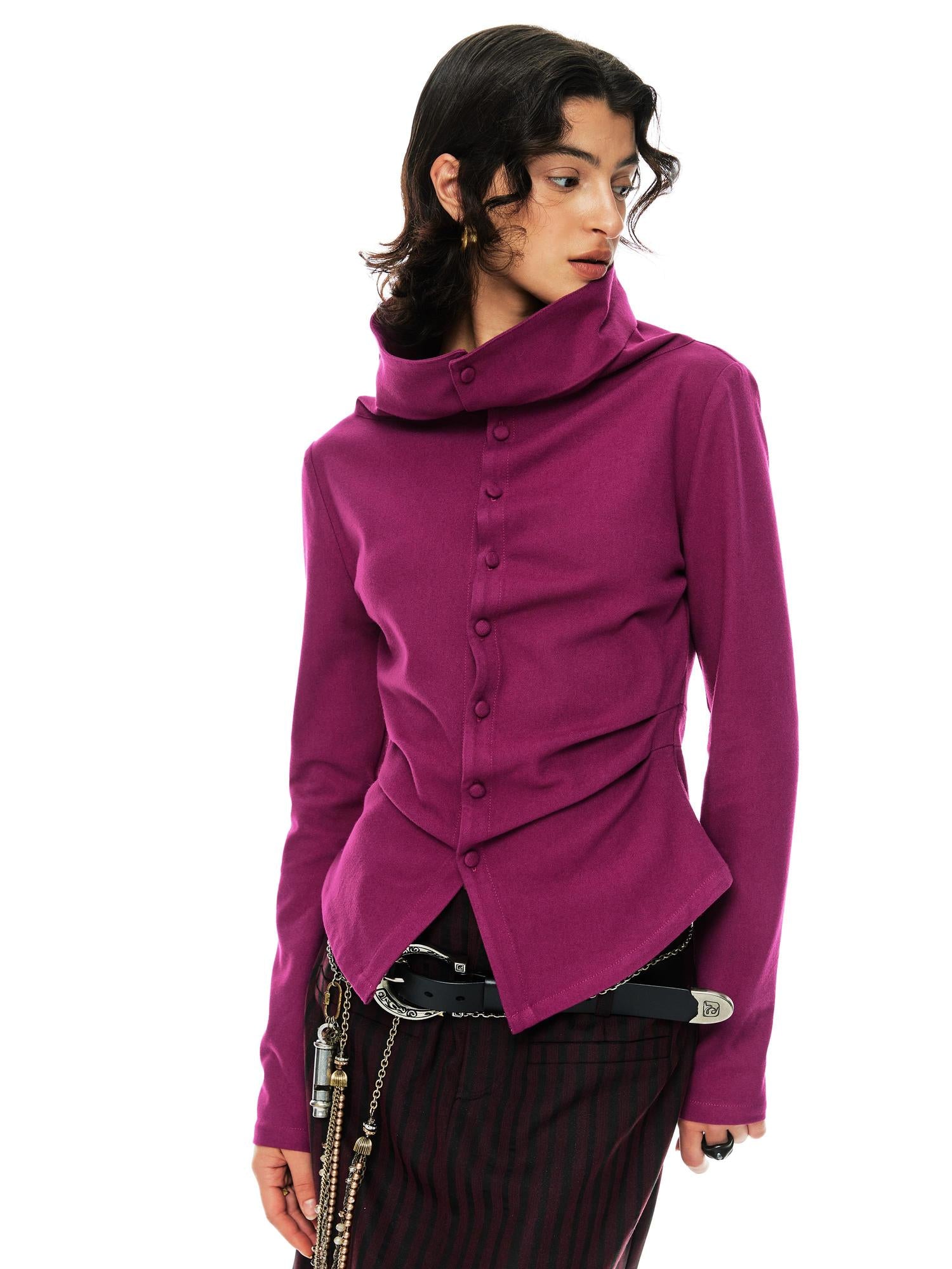 YOSHUYUKI Slim Merino Top Raspberry Tie Front Versatile Knitwear