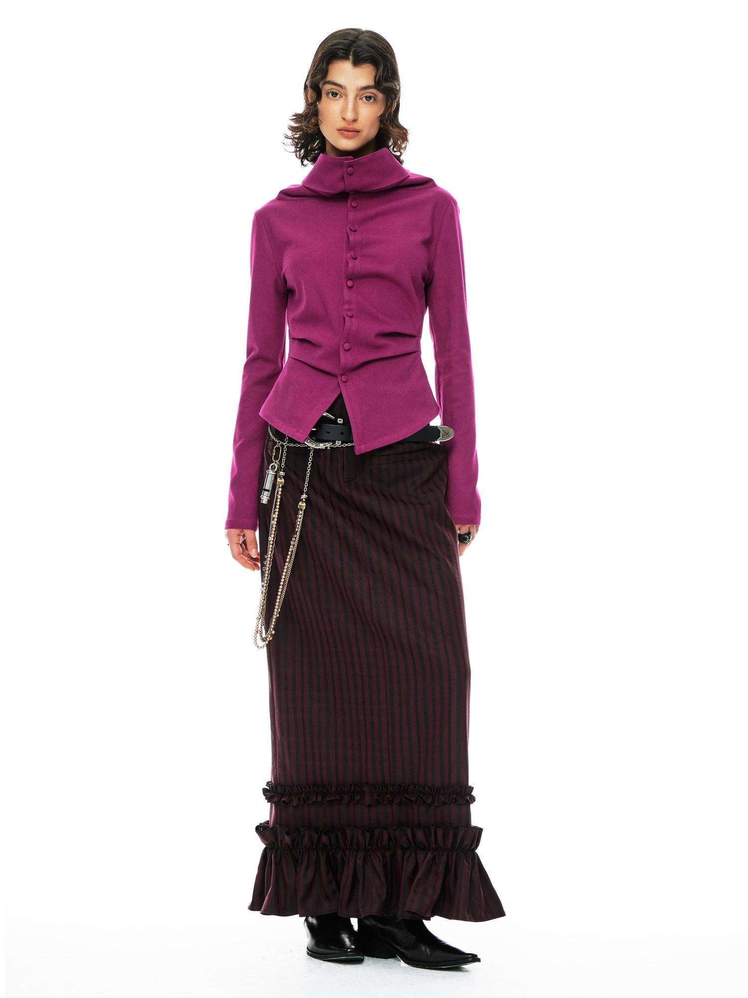YOSHUYUKI Slim Merino Top Raspberry Tie Front Versatile Knitwear