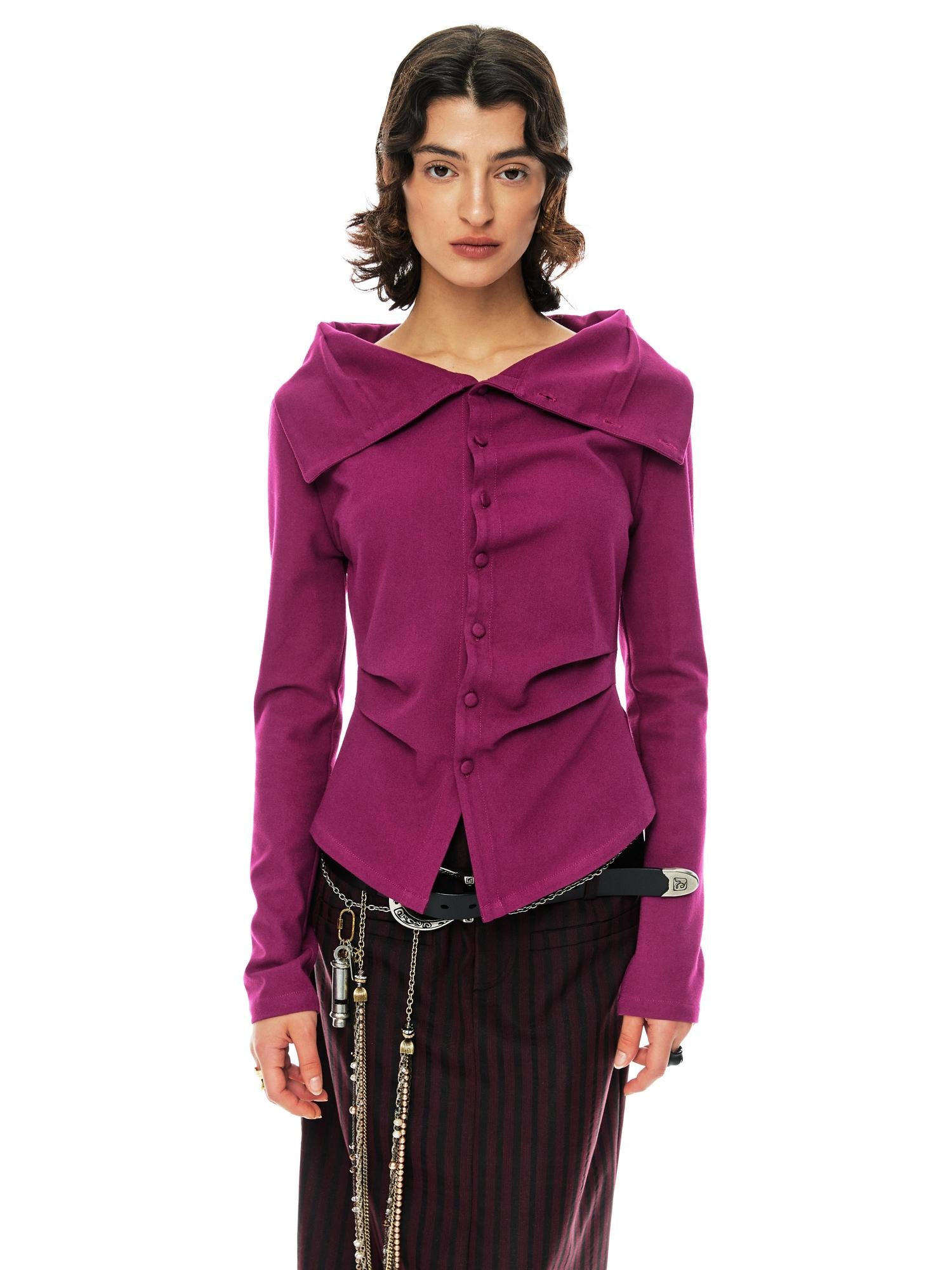 YOSHUYUKI Slim Merino Top Raspberry Tie Front Versatile Knitwear