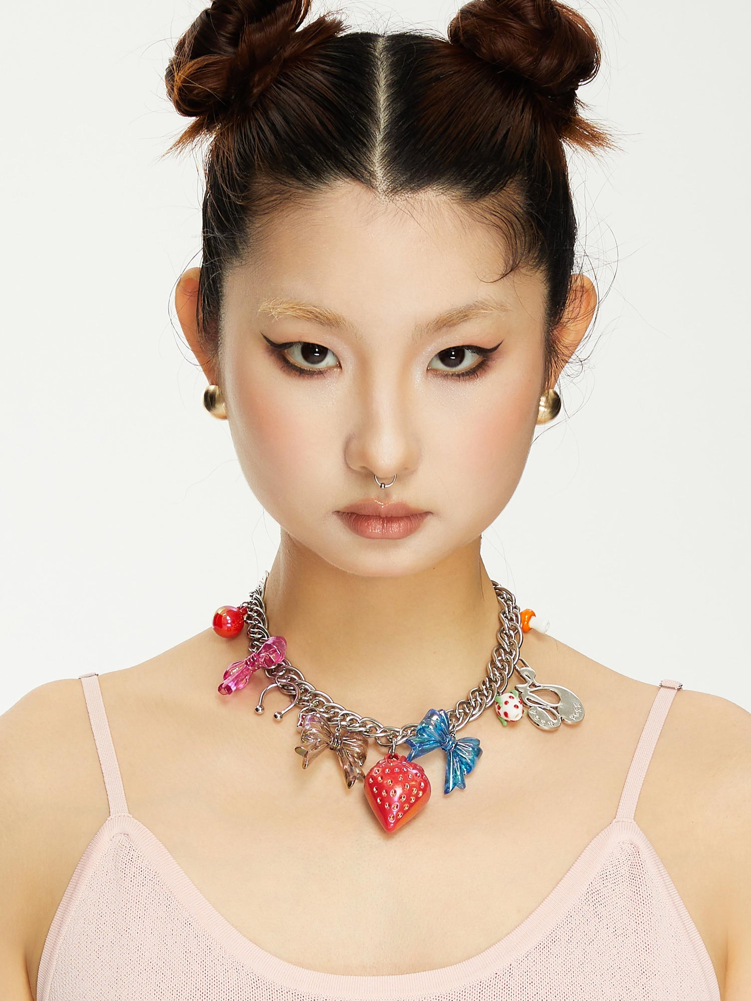 YOSHUYUKI Strawberry Bow Metal Necklace