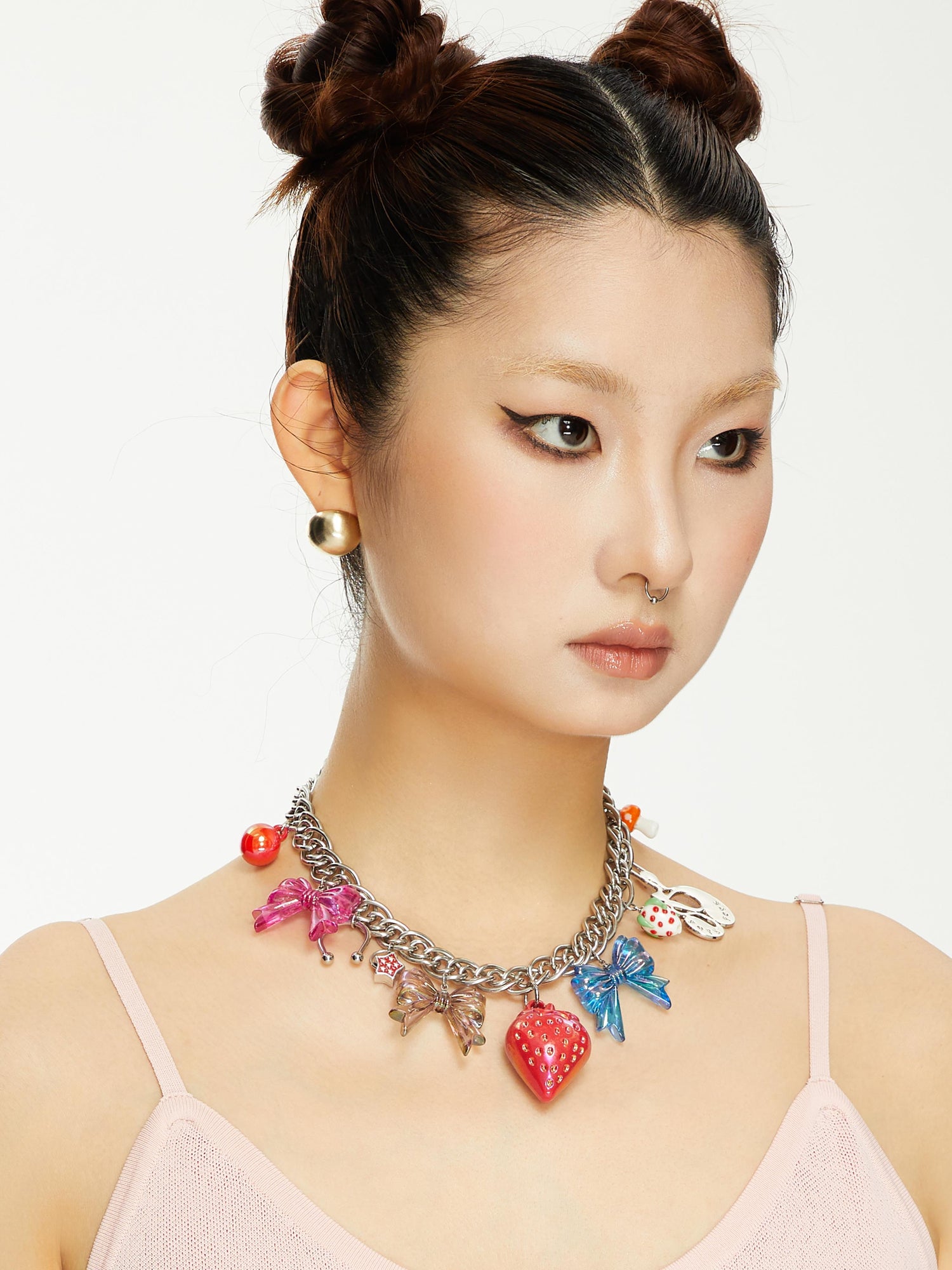 YOSHUYUKI Strawberry Bow Metal Necklace