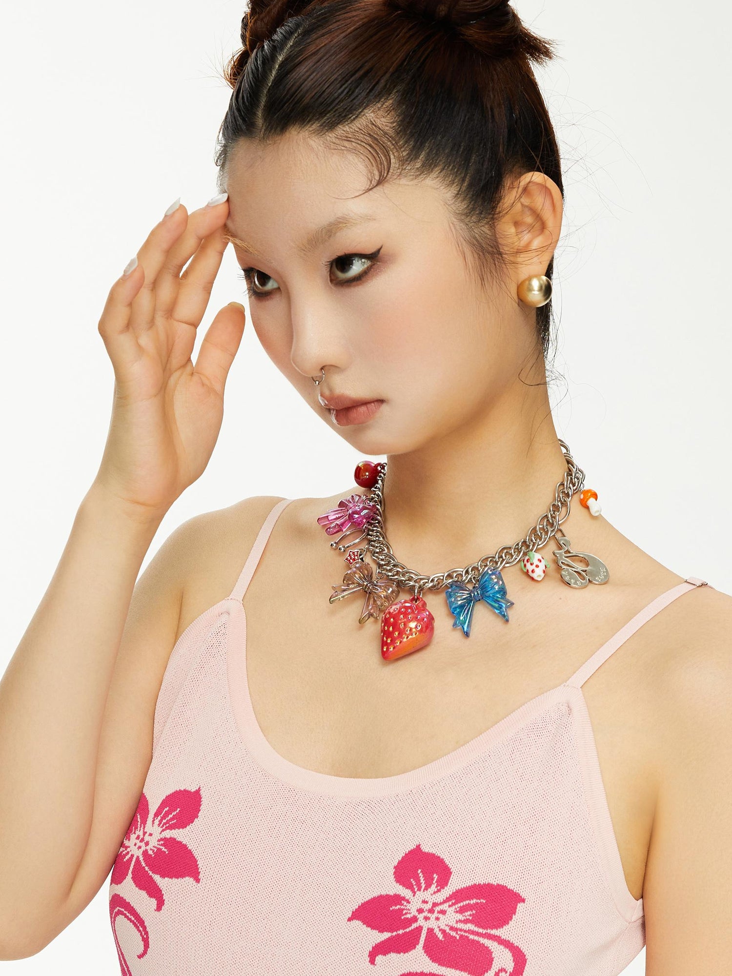 YOSHUYUKI Strawberry Bow Metal Necklace