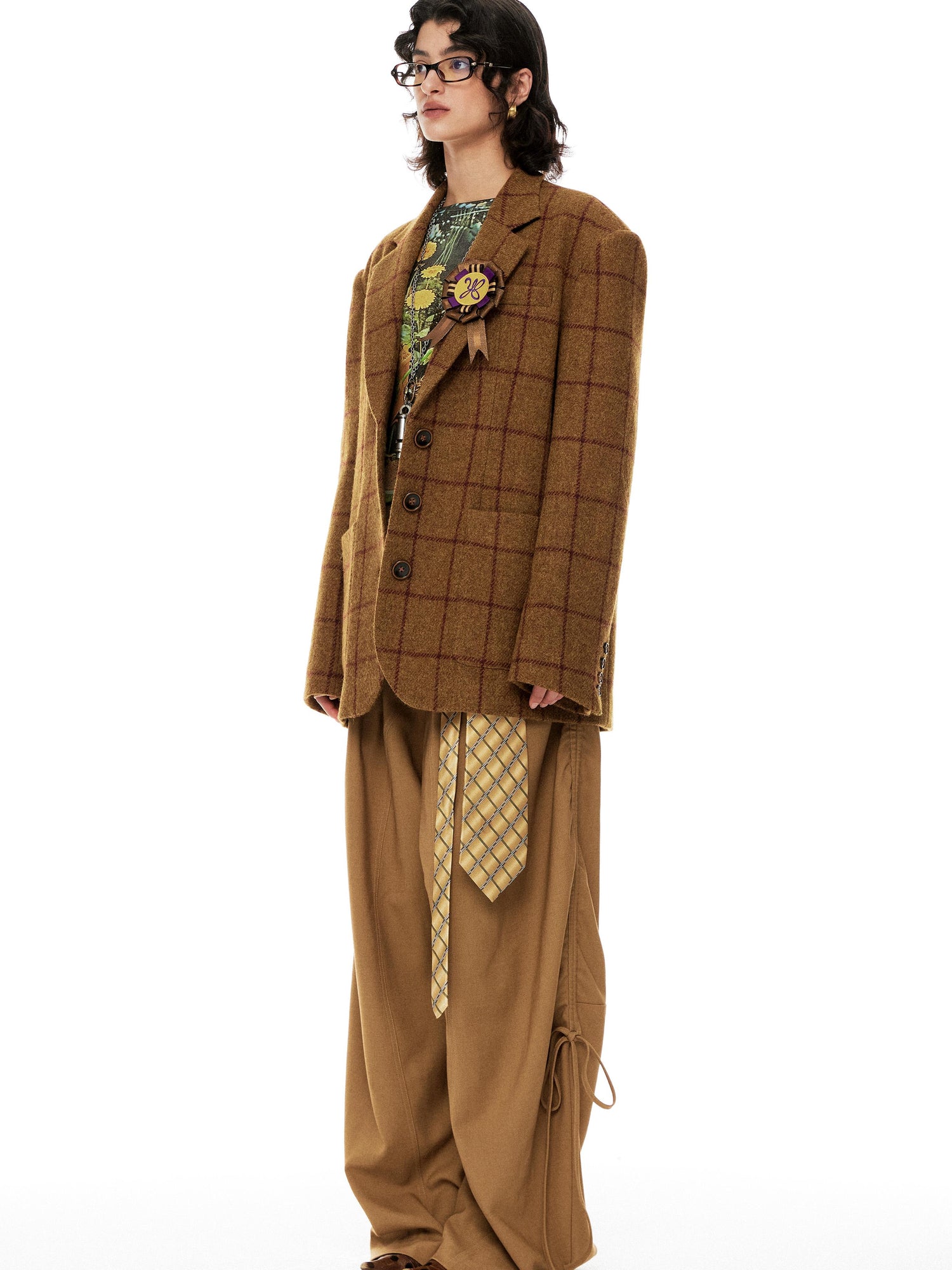 YOSHUYUKI s Khaki Lace Ruffle Flared Palazzo Trousers