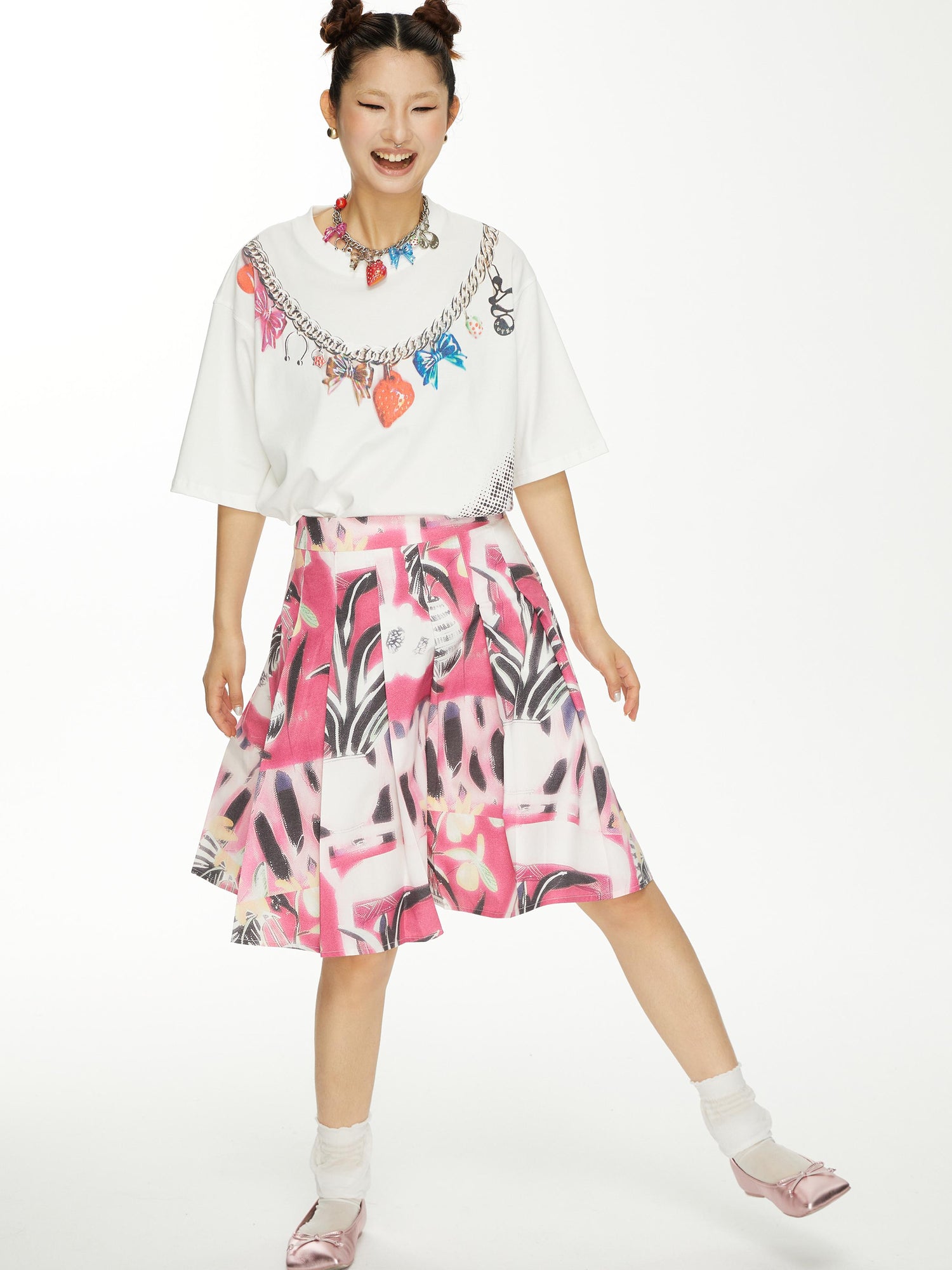 YOSHUYUKI s Strawberry Bow Print Oversized T Shirt