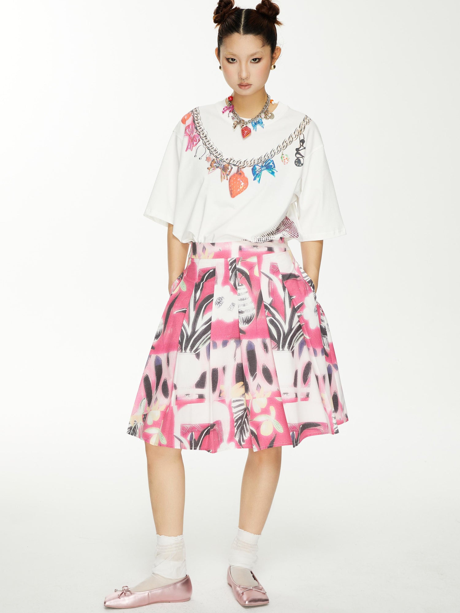 YOSHUYUKI s Strawberry Bow Print Oversized T Shirt