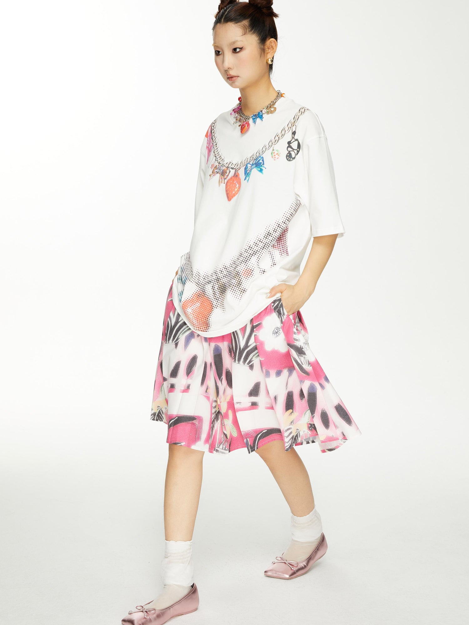 YOSHUYUKI s Strawberry Bow Print Oversized T Shirt