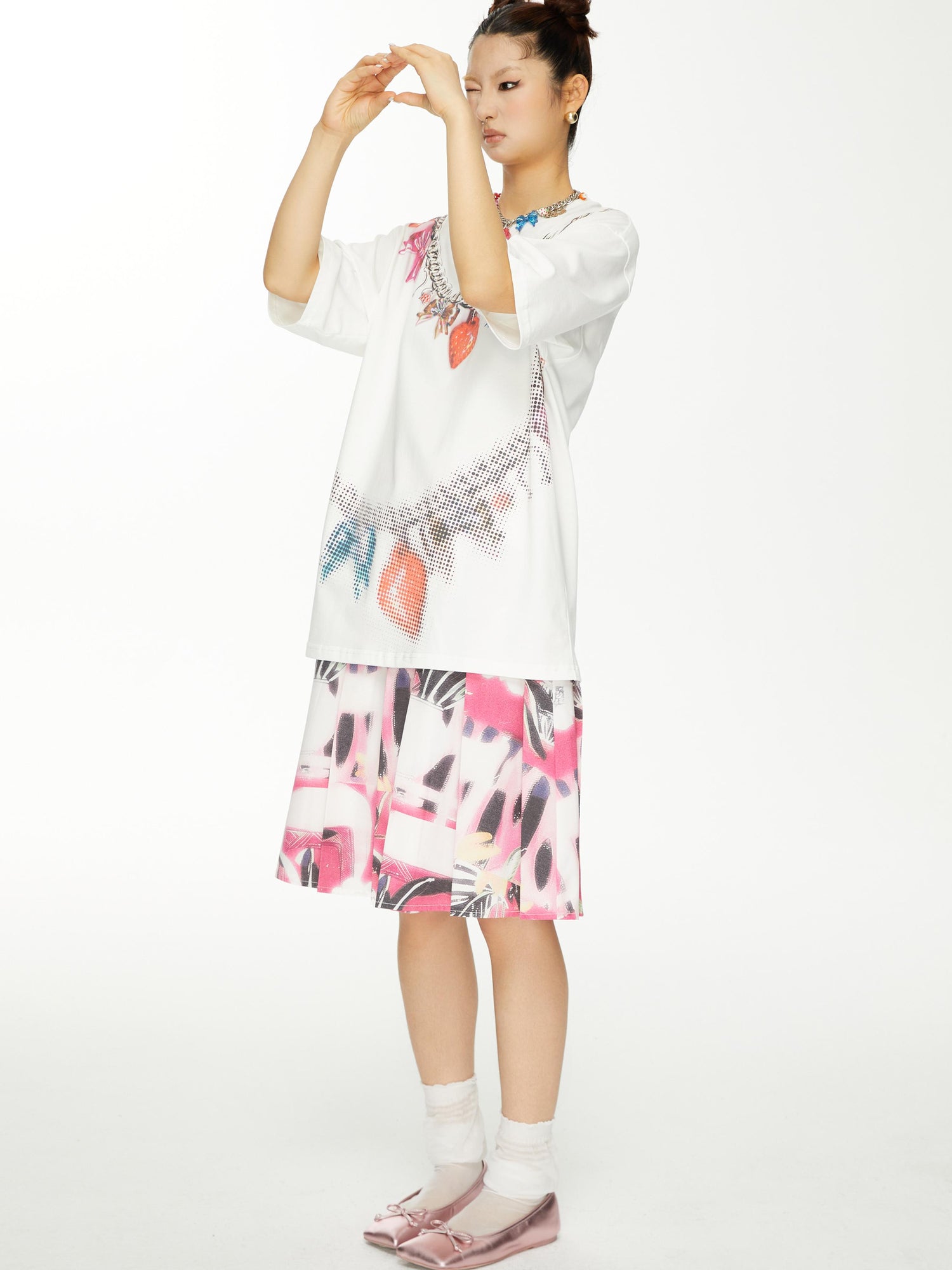 YOSHUYUKI s Strawberry Bow Print Oversized T Shirt