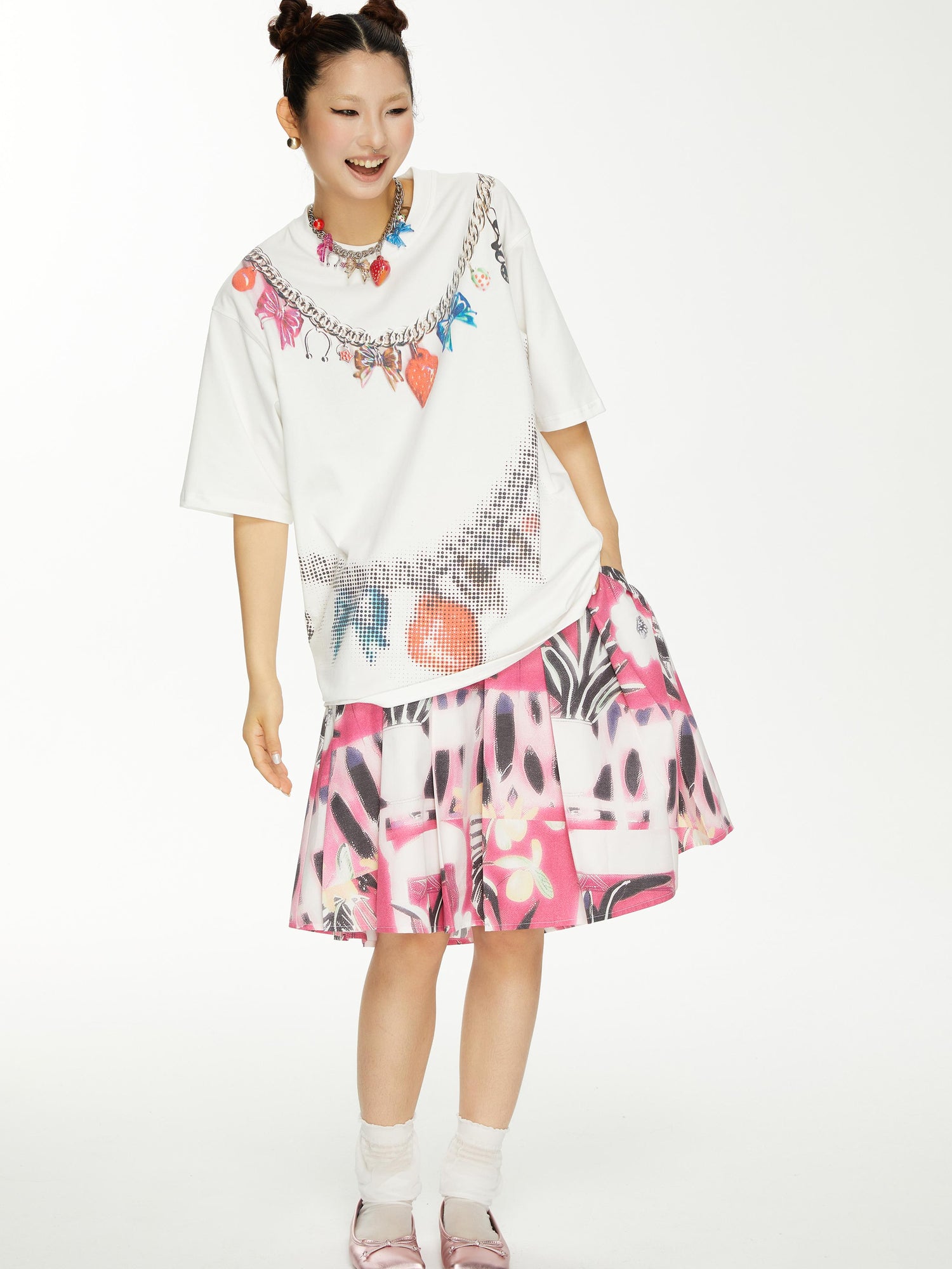 YOSHUYUKI s Strawberry Bow Print Oversized T Shirt