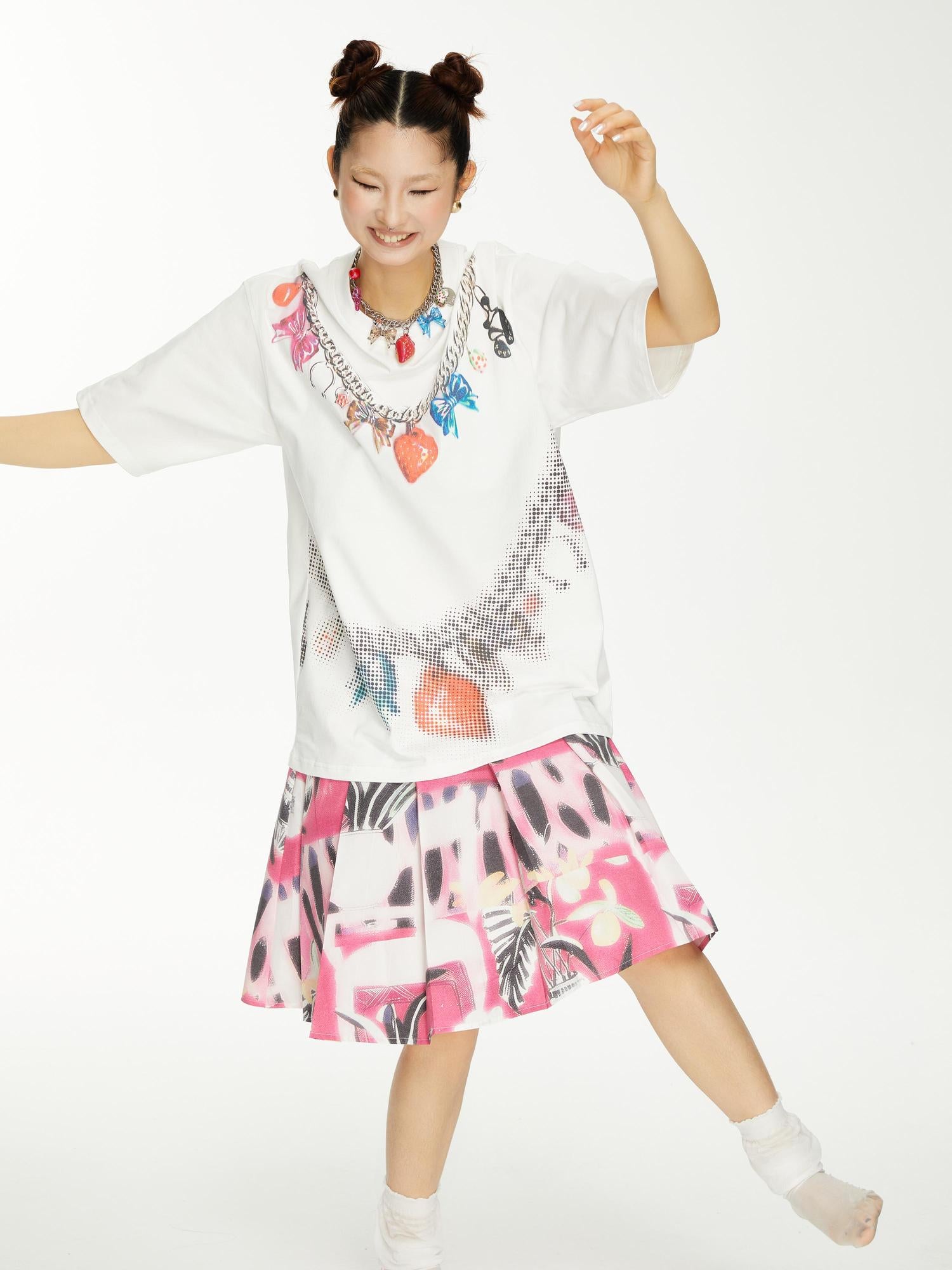 YOSHUYUKI s Strawberry Bow Print Oversized T Shirt