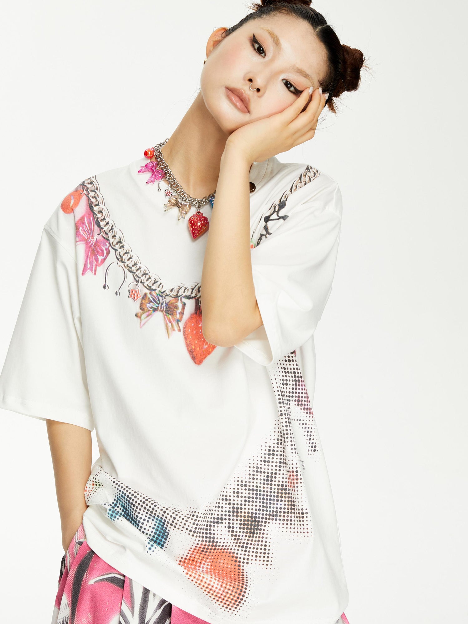 YOSHUYUKI s Strawberry Bow Print Oversized T Shirt
