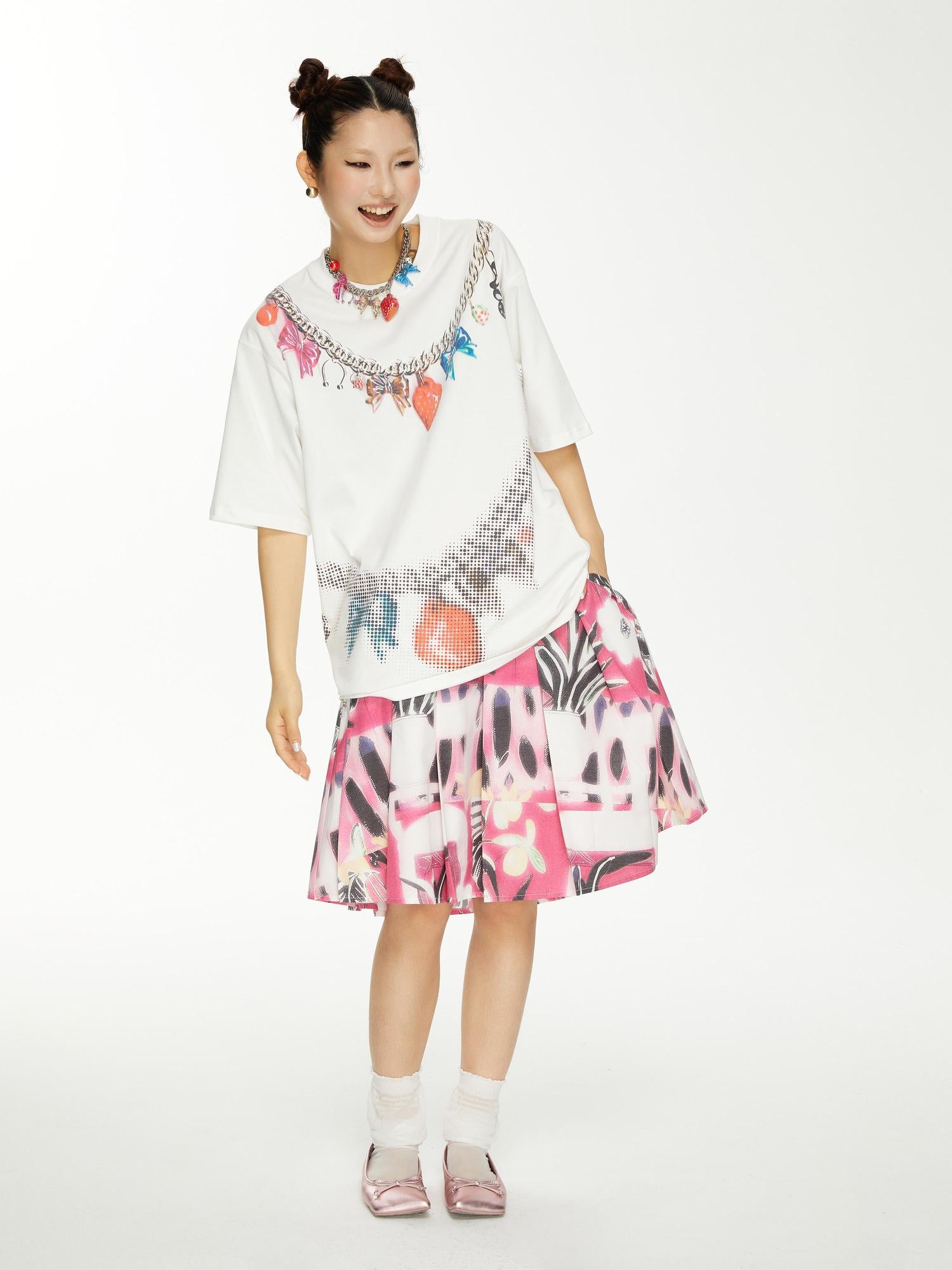 YOSHUYUKI s Strawberry Bow Print Oversized T Shirt