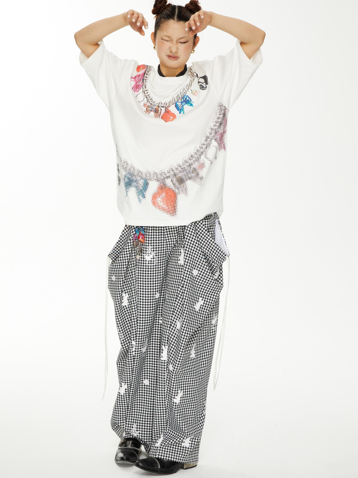YOSHUYUKI s Strawberry Bow Print Oversized T Shirt