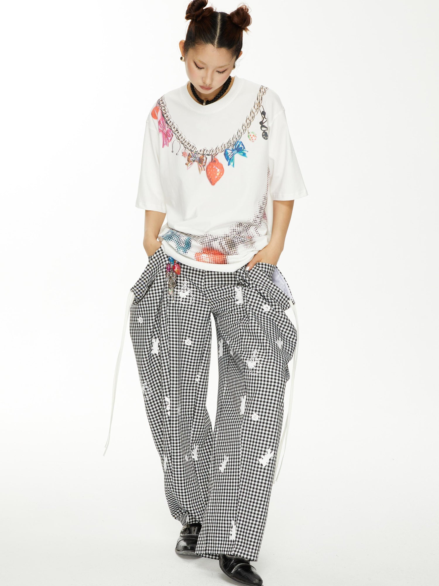 YOSHUYUKI s Strawberry Bow Print Oversized T Shirt