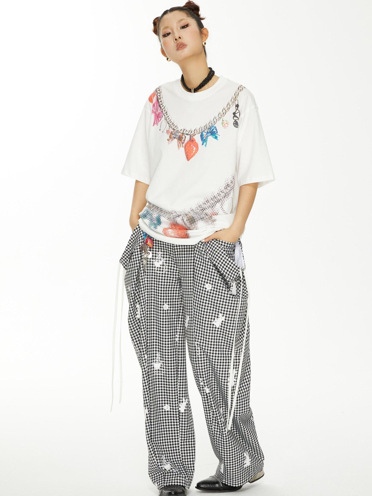 YOSHUYUKI s Strawberry Bow Print Oversized T Shirt