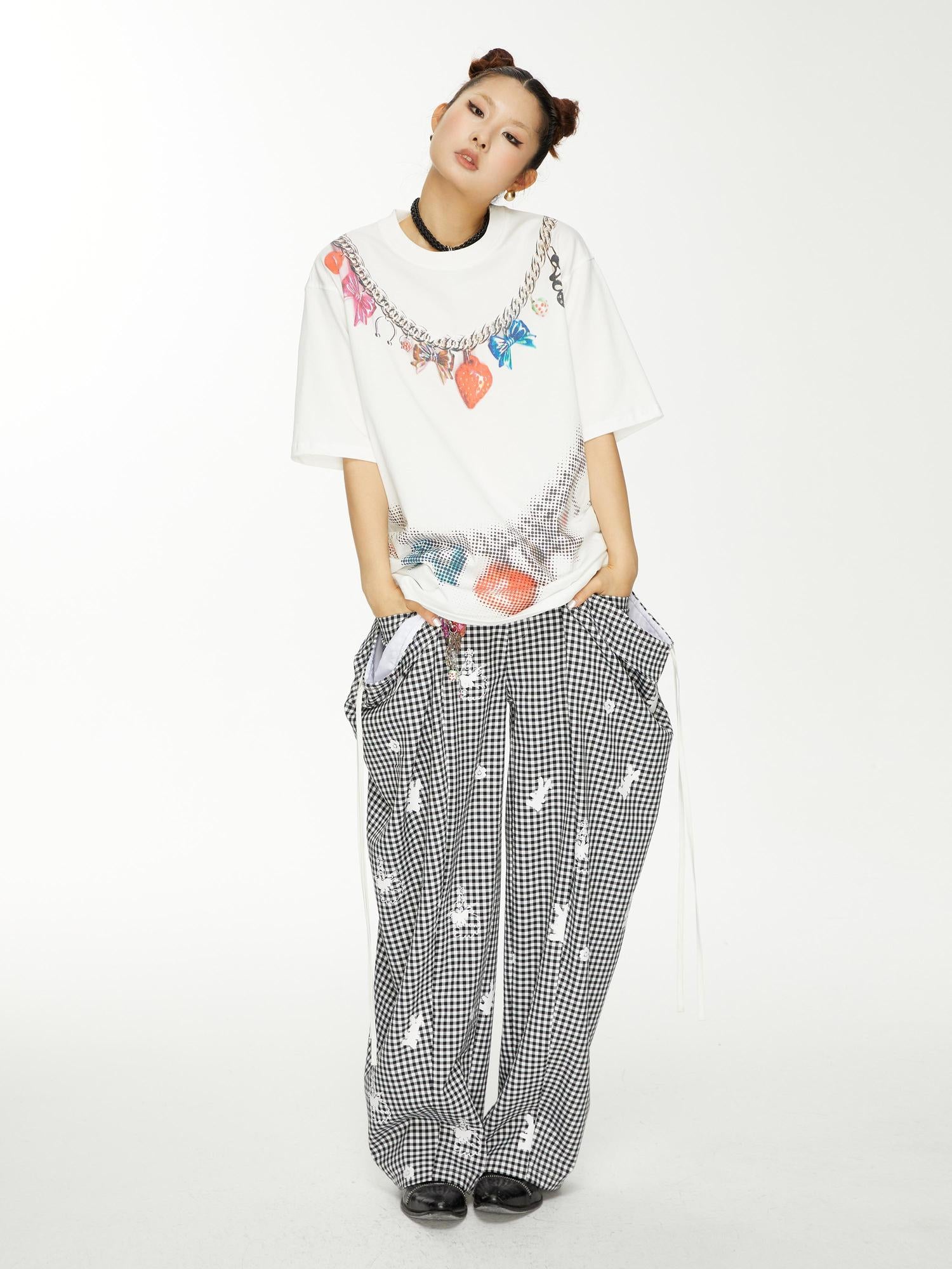 YOSHUYUKI s Strawberry Bow Print Oversized T Shirt
