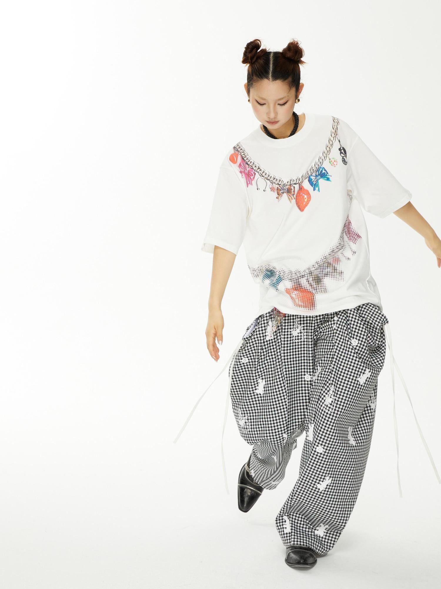 YOSHUYUKI s Strawberry Bow Print Oversized T Shirt