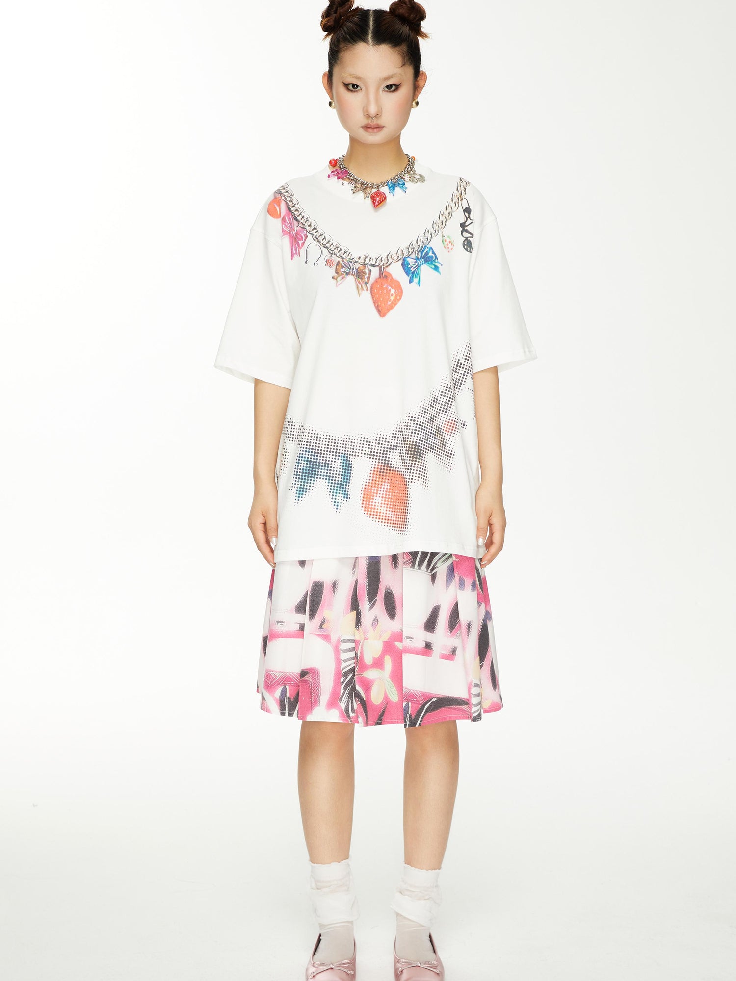 YOSHUYUKI s Strawberry Bow Print Oversized T Shirt