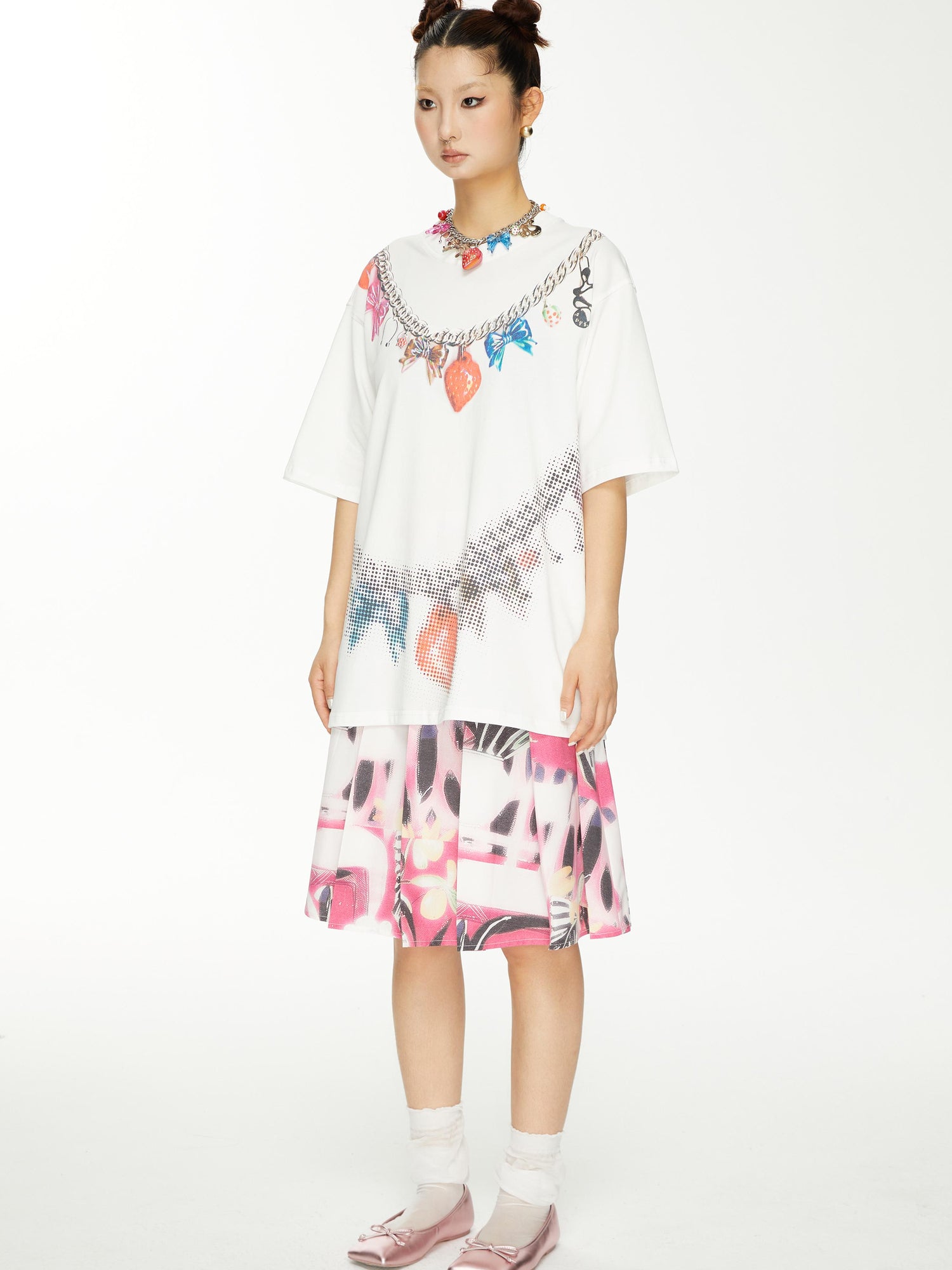 YOSHUYUKI s Strawberry Bow Print Oversized T Shirt