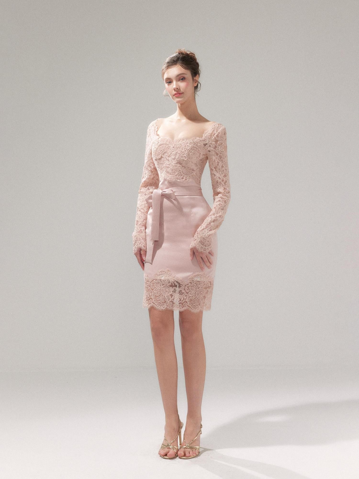YZZI HE Dusky Pink Satin Lace Square Neck Women&