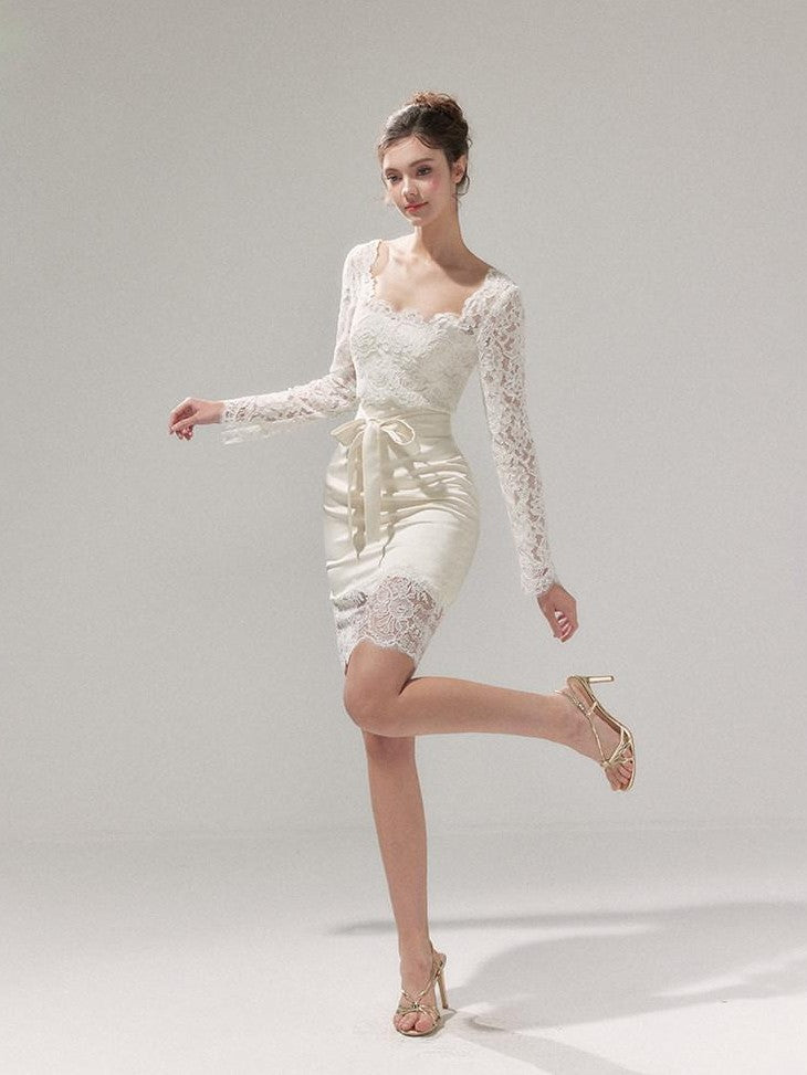 YZZI HE Dusky Pink Satin Lace Square Neck Women&