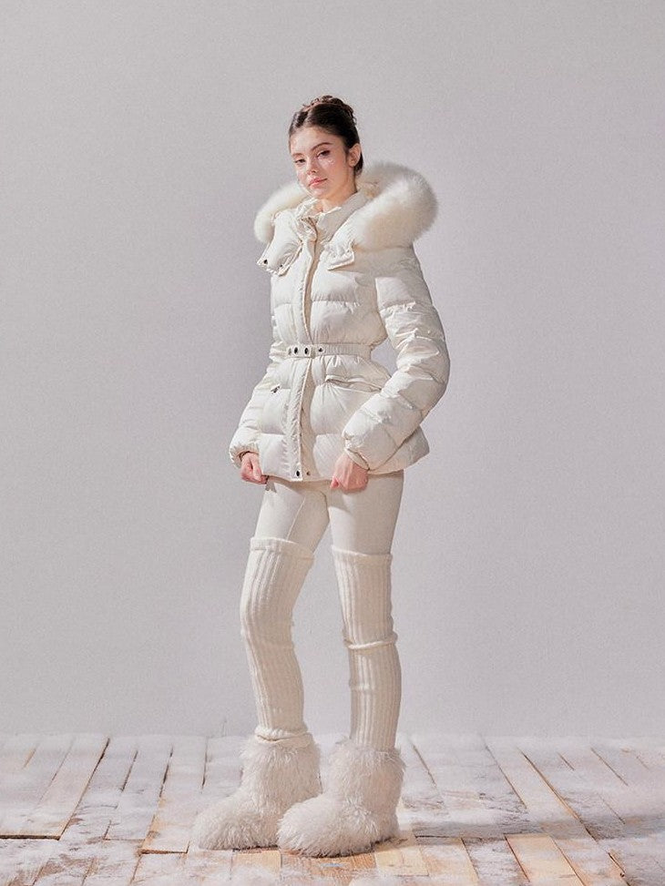 YZZI HE Fox Fur Collar Hooded High Waist Slim Women&