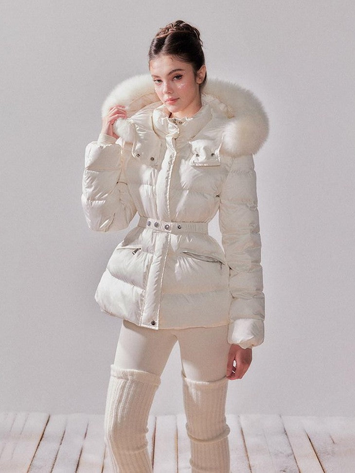YZZI HE Fox Fur Collar Hooded High Waist Slim Women&