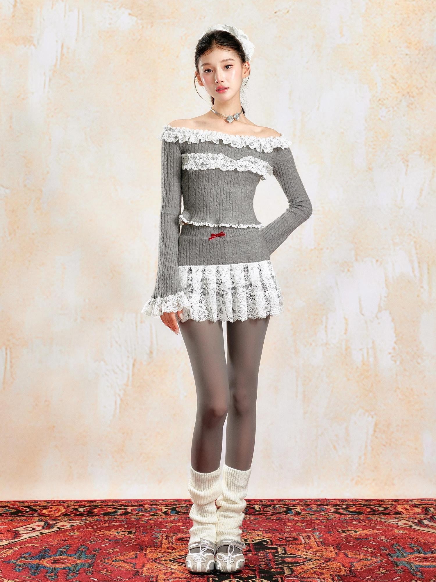 YZZI HE French Girlish Off Shoulder Lace Long Sleeve Women&