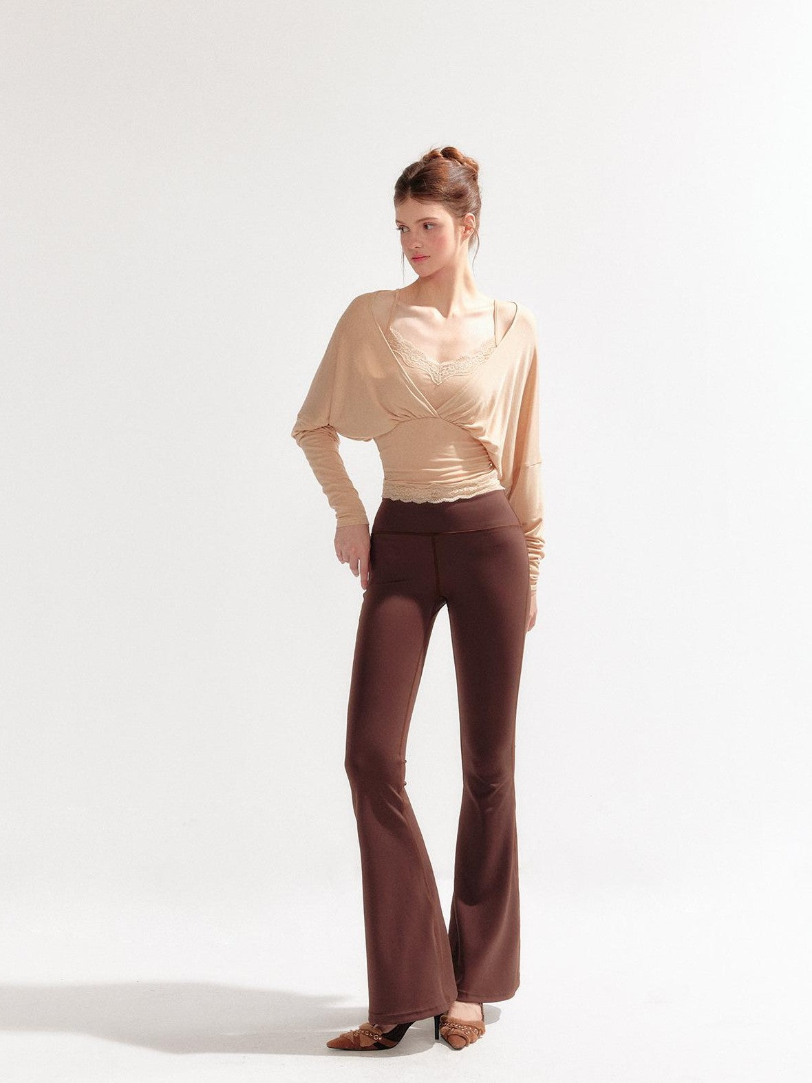 YZZI HE Lace Batwing Knit V-neck Women&