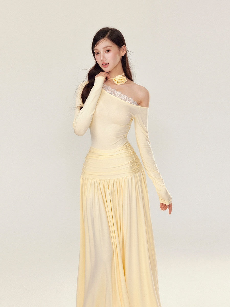 YZZI_HE_One_Shoulder_Waist_Ruching_Slim_Long_Sleeve_Women&