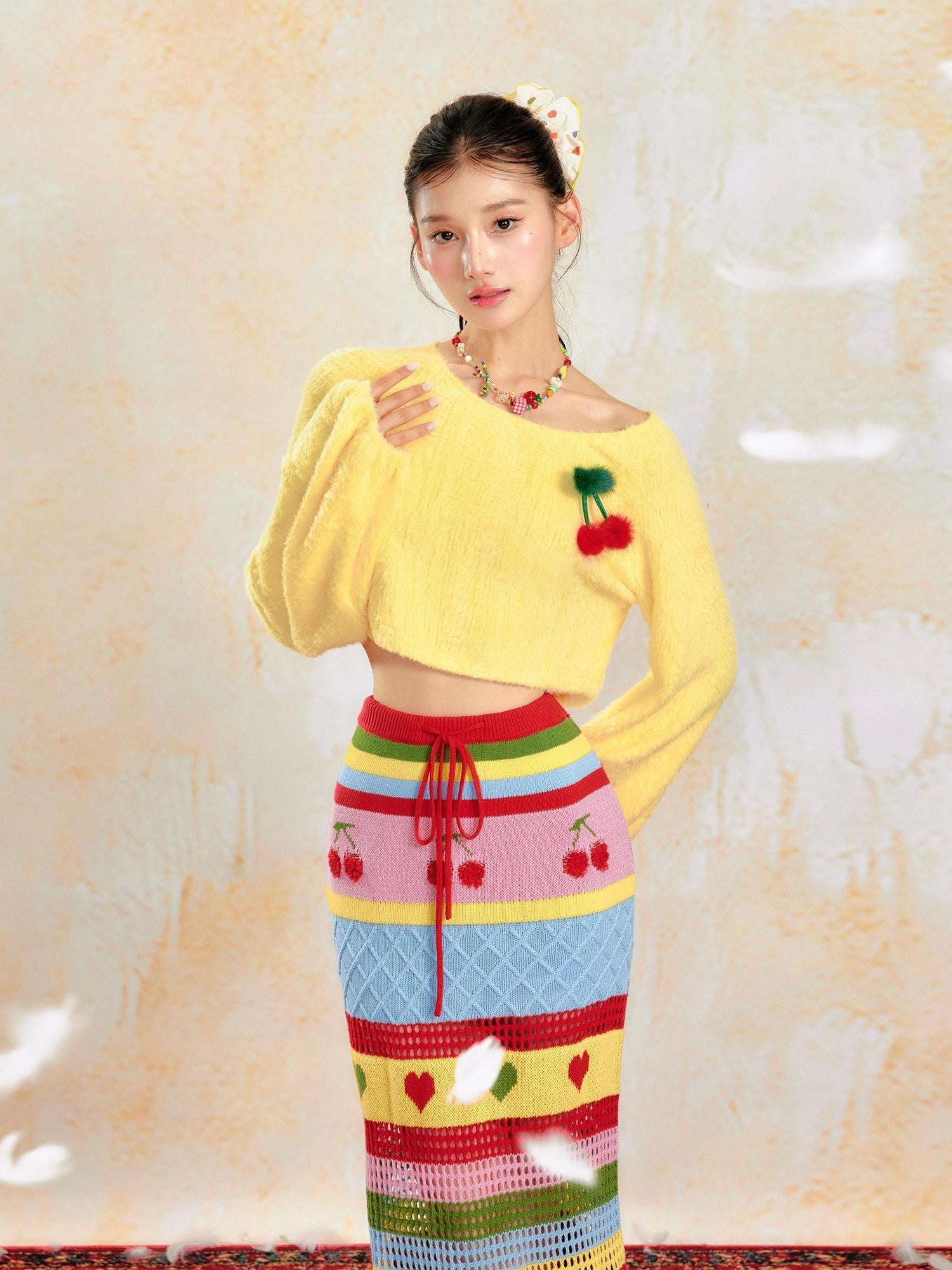 YZZI HE Pale Yellow Dopamine Knit Slim Women&