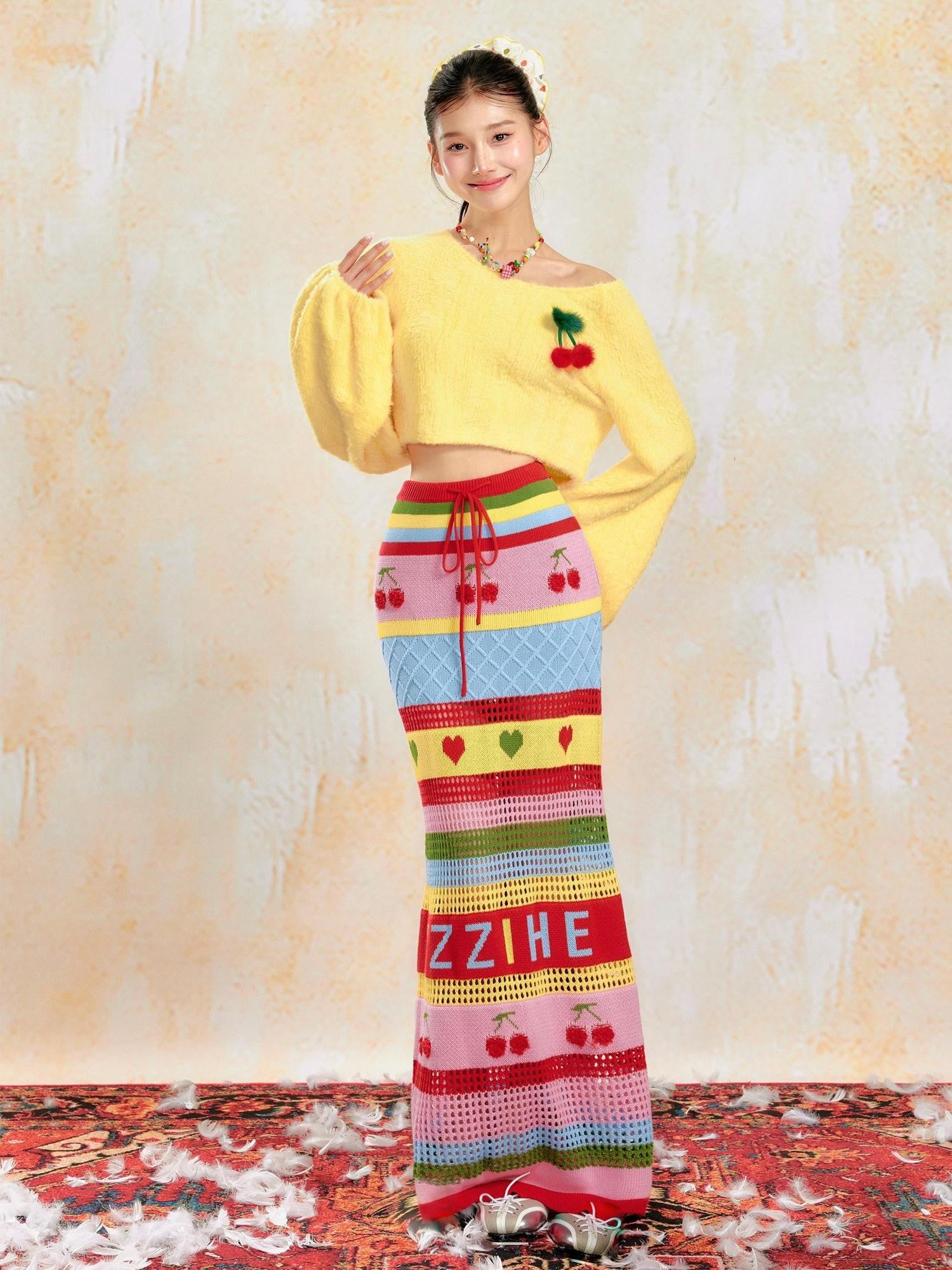 YZZI HE Pale Yellow Dopamine Knit Slim Women&