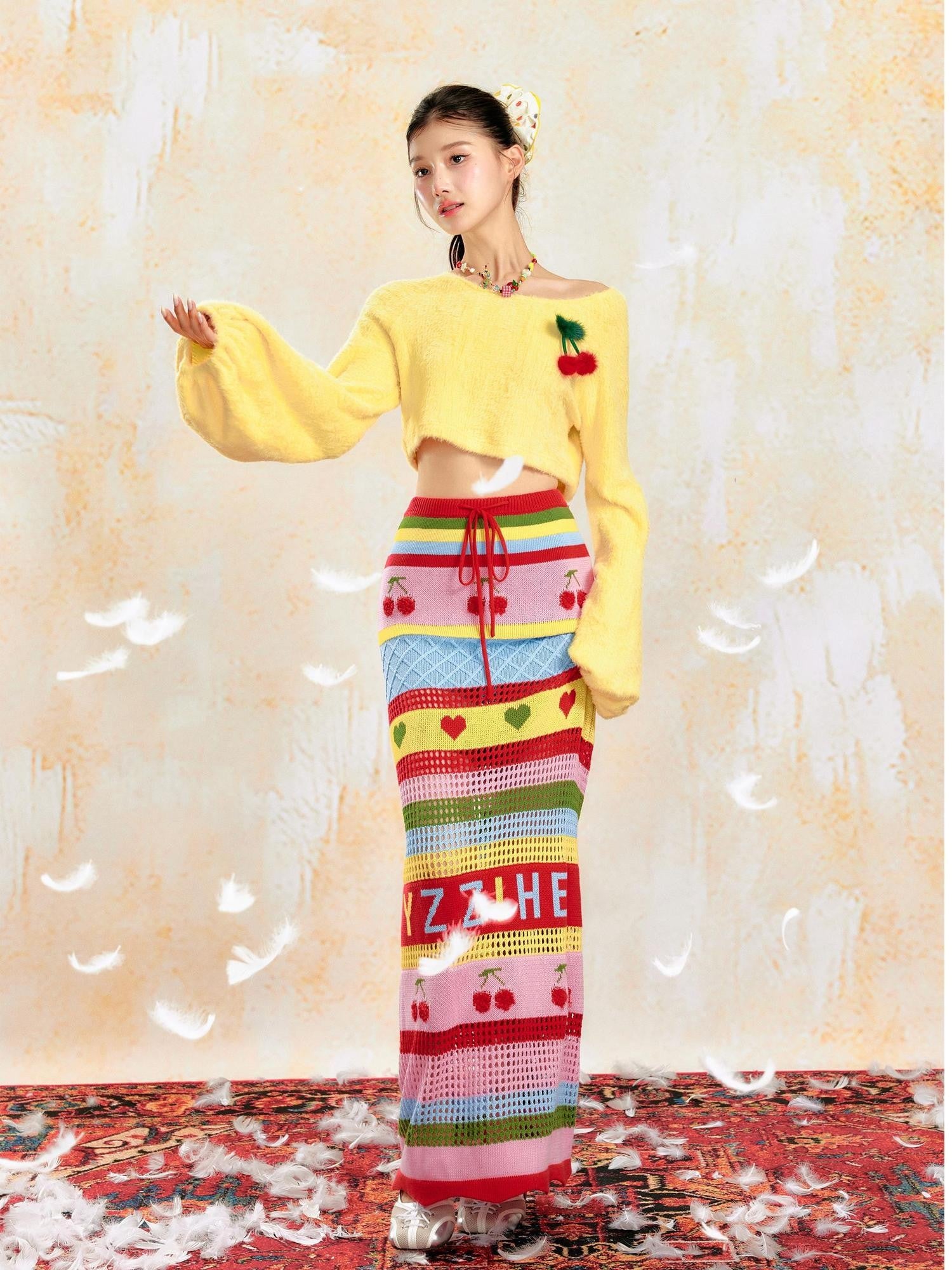 YZZI HE Pale Yellow Dopamine Knit Slim Women&