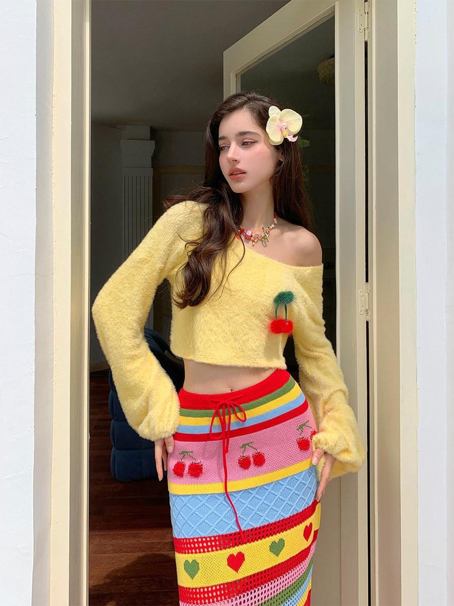 YZZI HE Pale Yellow Dopamine Knit Slim Women&