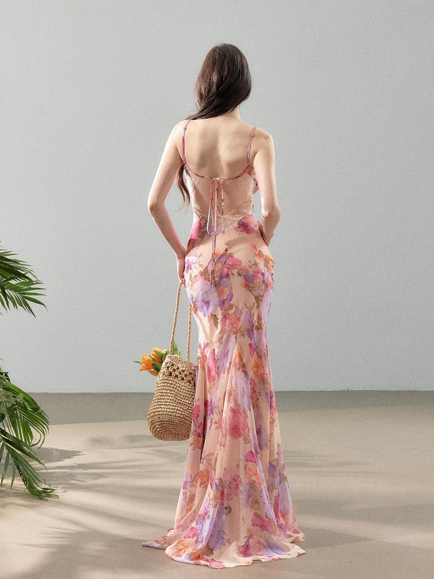 YZZI HE Printed Paneled V-neck Mermaid Strappy Women&