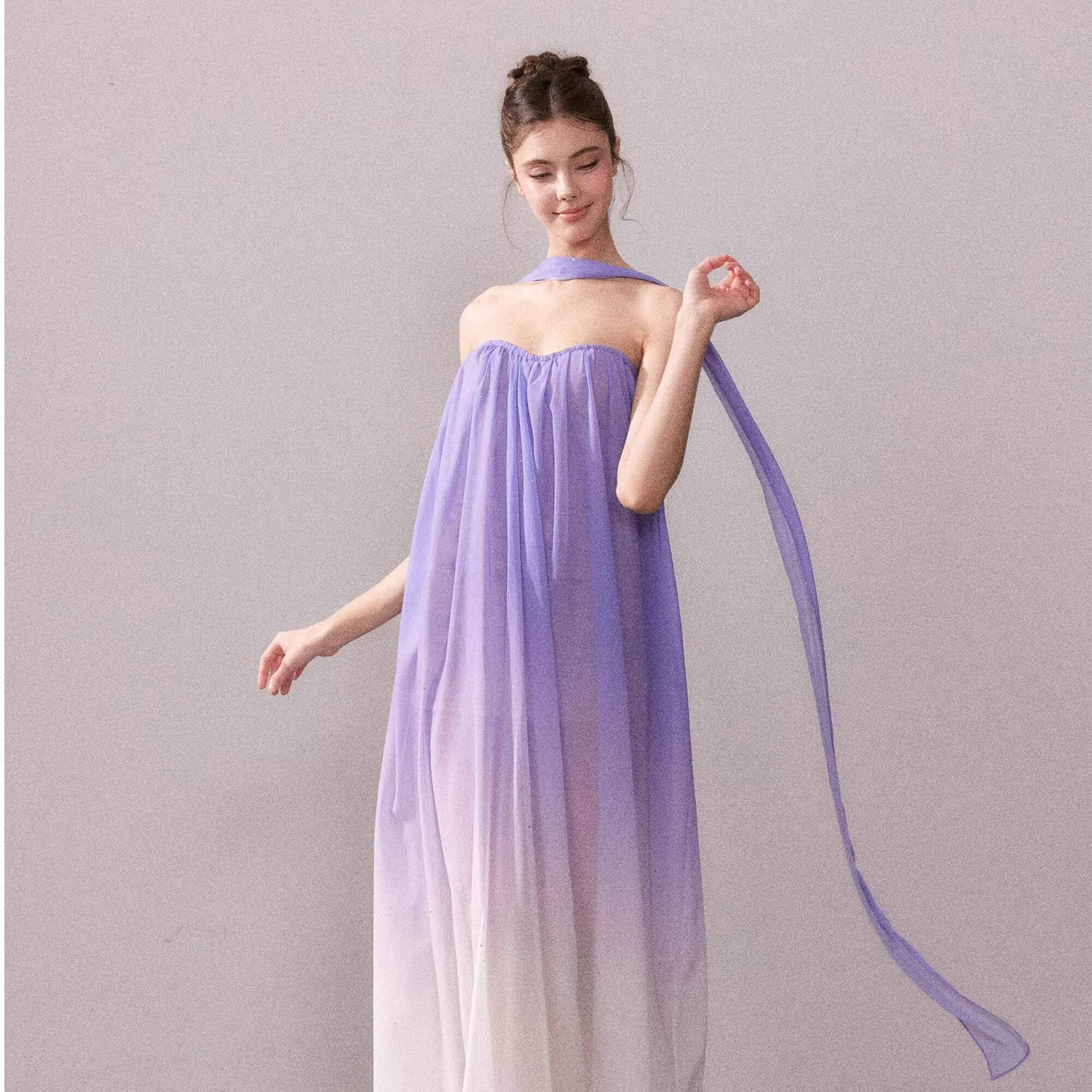 YZZI_HE_Purple_White_Ombre_Tulle_Flared_Women&