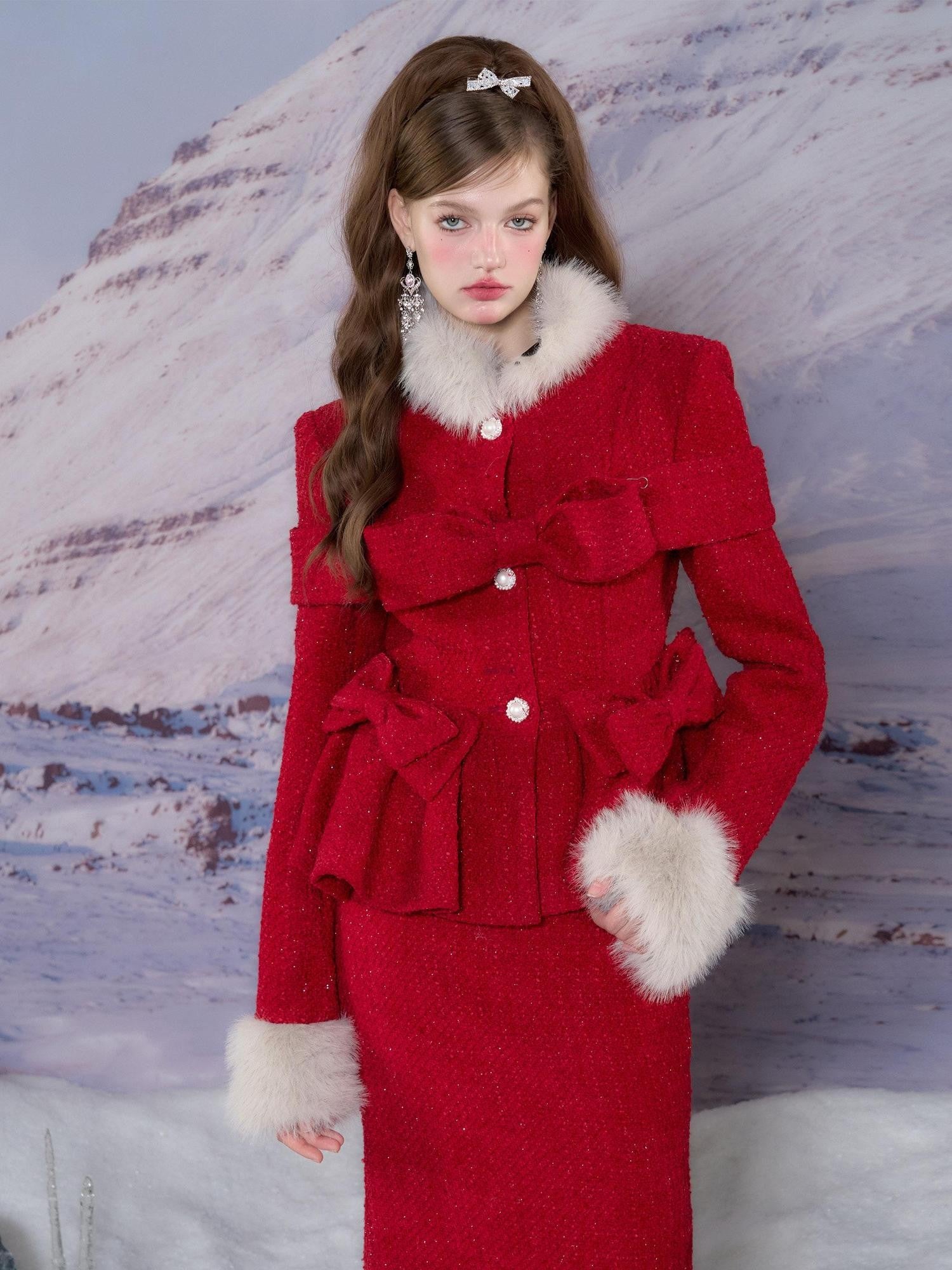 YZZI HE Red Tailored Coat And Skirt Women&