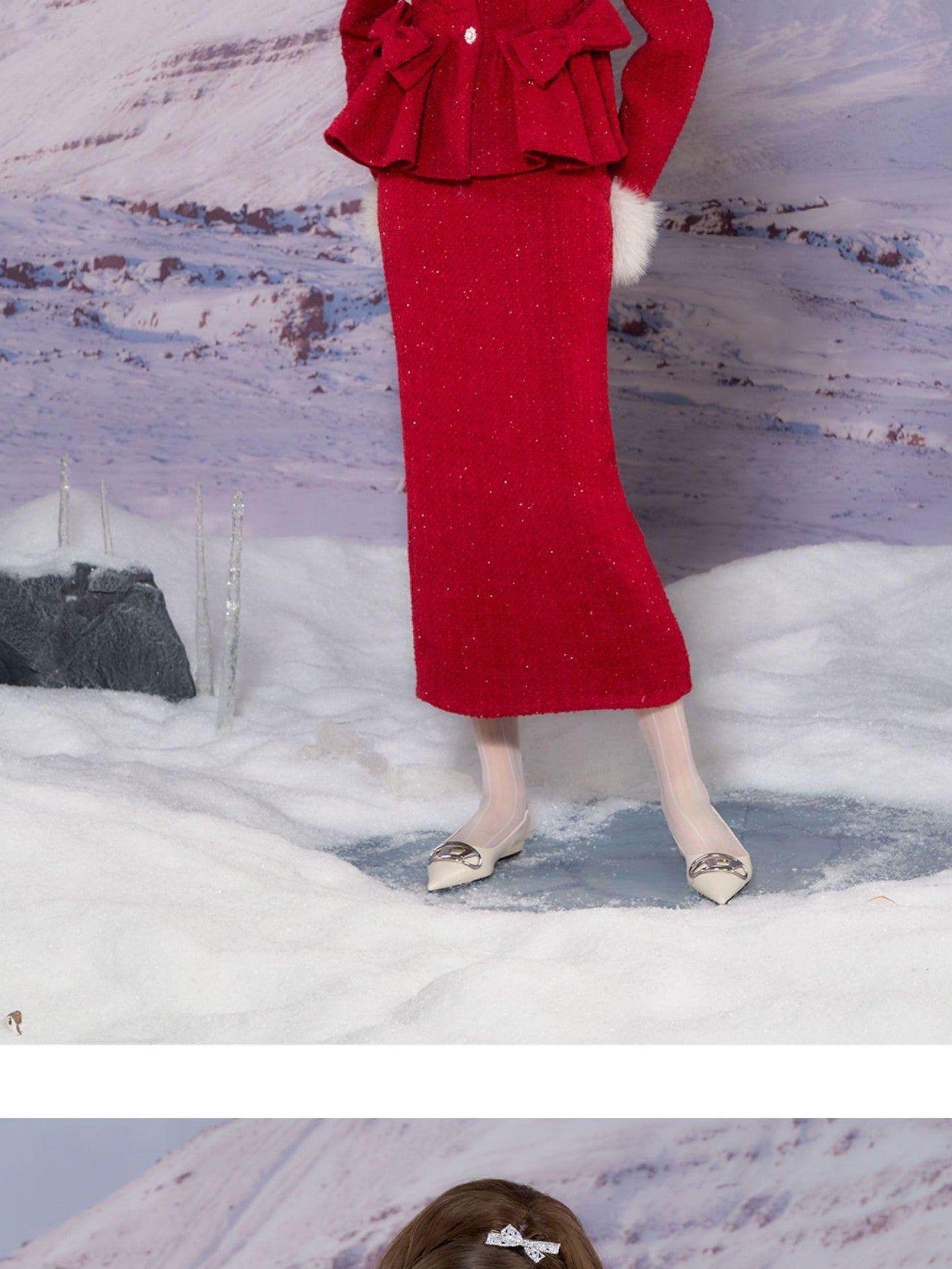 YZZI HE Red Tailored Coat And Skirt Women&