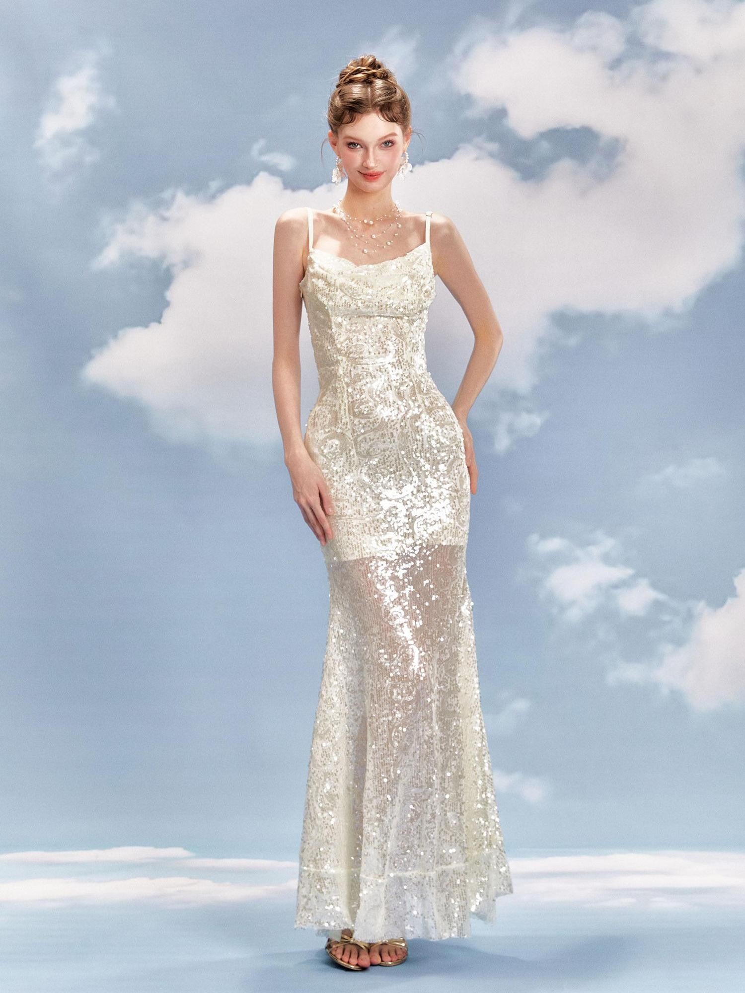 YZZI HE Sequin Mermaid Spaghetti Strap Women&
