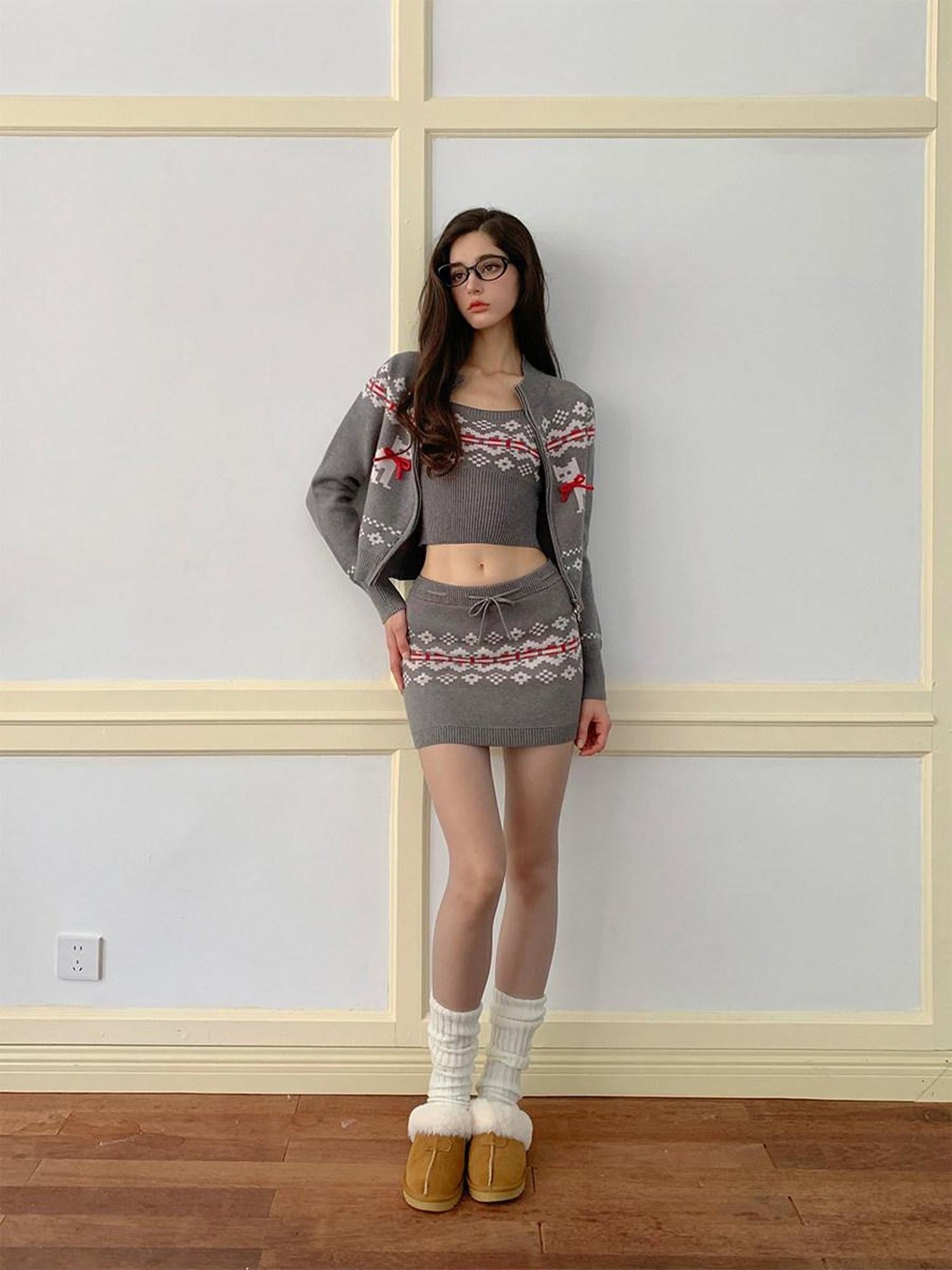 YZZI HE Vintage Fair Isle Collegiate Intellectual Women&