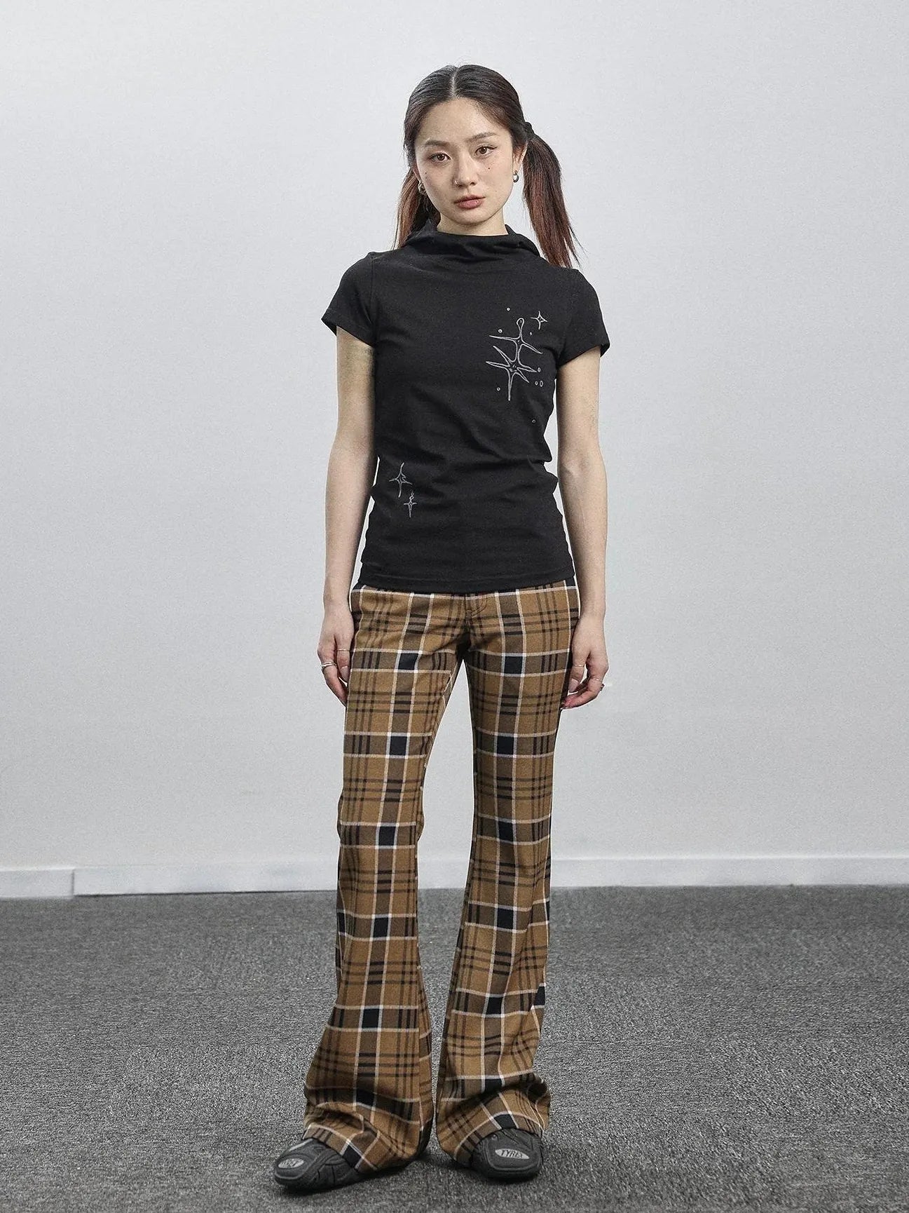 Yellow Checkered Flare Pants 2025 Summer Autumn Casual Wide Leg Trousers