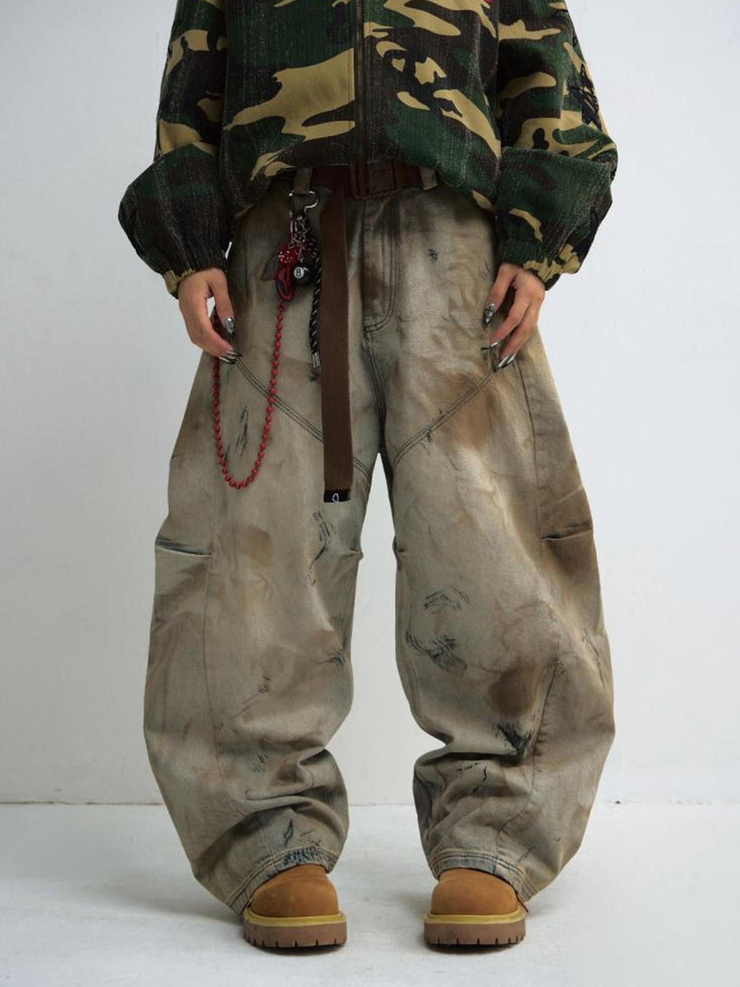 Peoplesense Yellow Clay Dyed Baggy Arc Jeans With 4D Pleats Custom Hardware