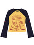 Retro Contrast Knit Tee V-Neck T-Shirt Long-Sleeve