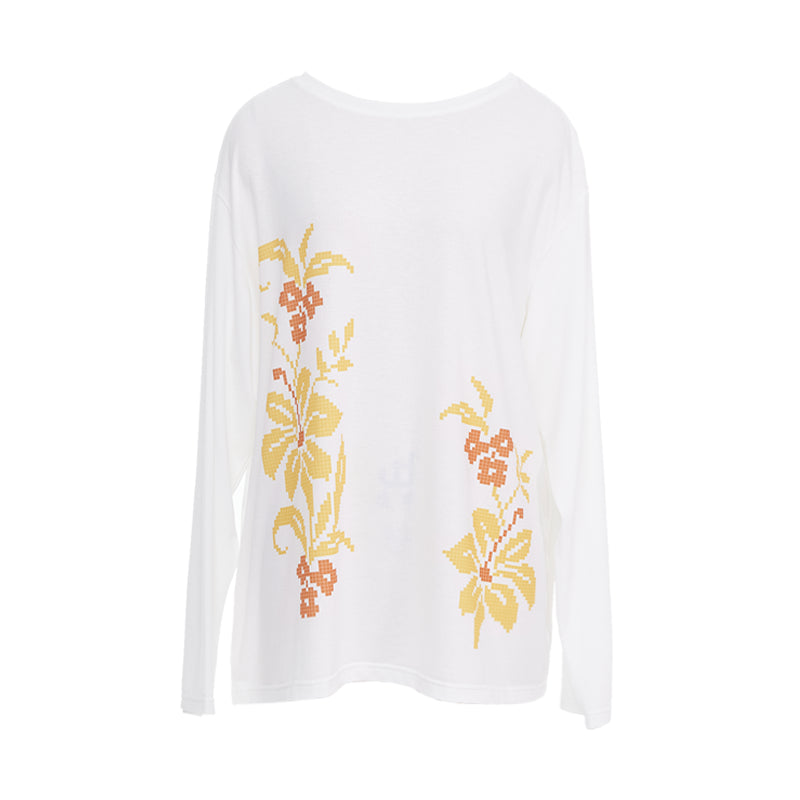 YOSHUYUKI Floral Print Off Shoulder Loose Long Sleeve Top