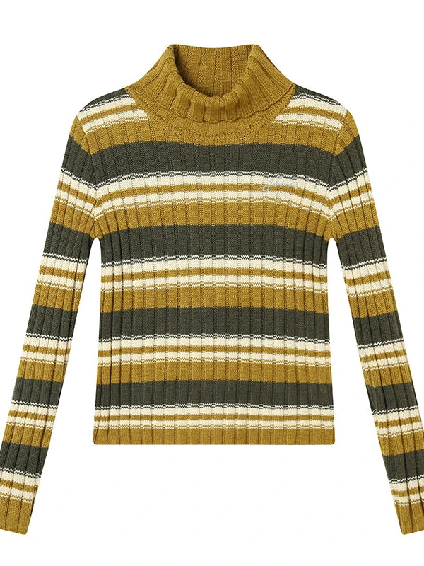 Women Striped Knit Sweater Short Sleeve Round Neck Slim Fit Top