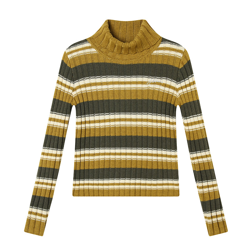 Achihara Women Striped Knit Sweater Short Sleeve Round Neck Slim Fit Top