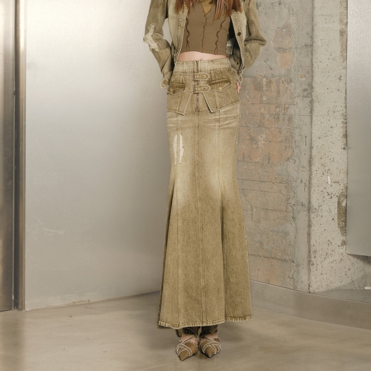 UpdateNN NORTH NODE Denim Jacket Skirt Set In Earth Tones