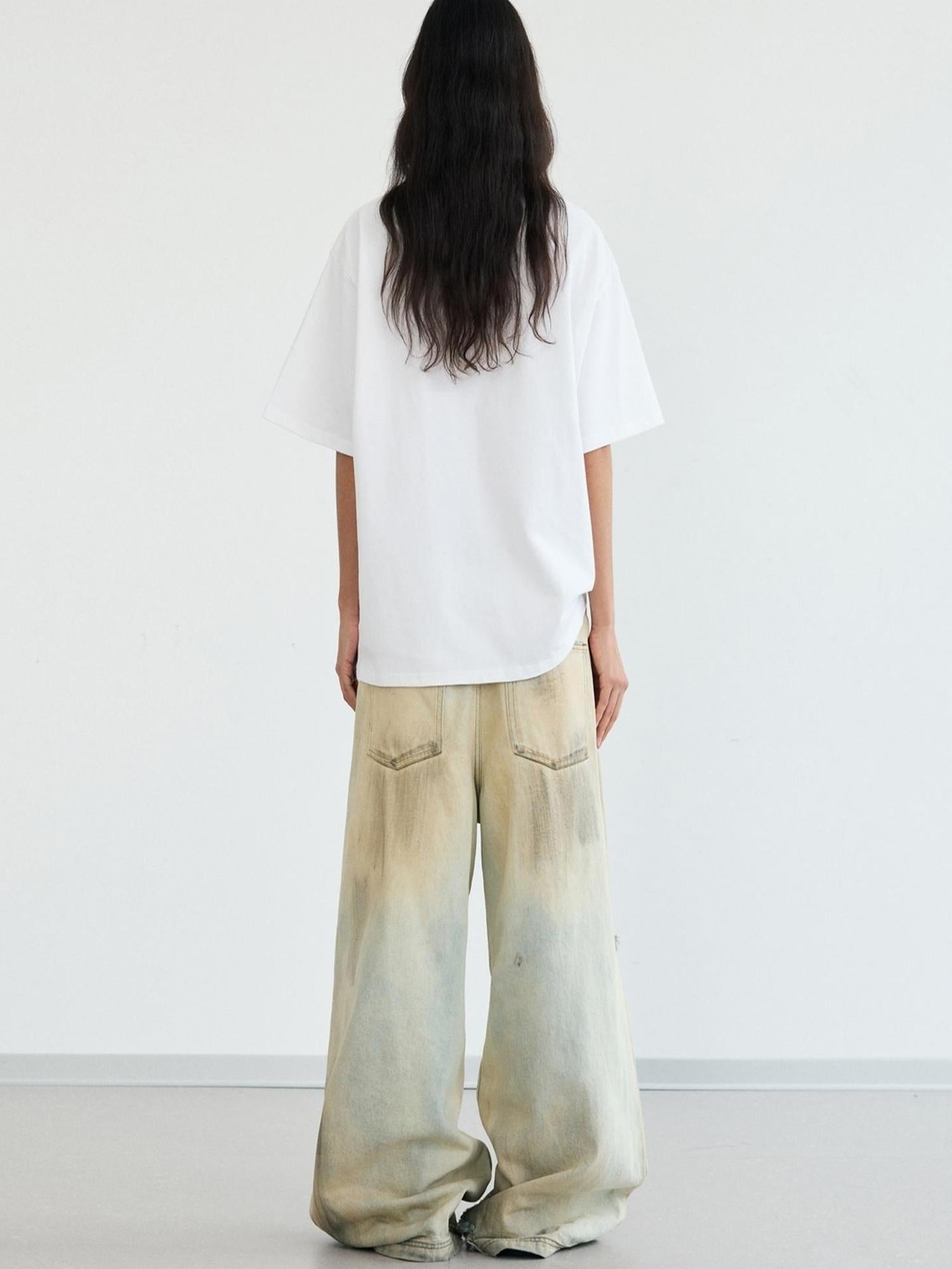 Peoplesense Yellow Mud Dyed Vintage Ripped Loose Straight Jeans