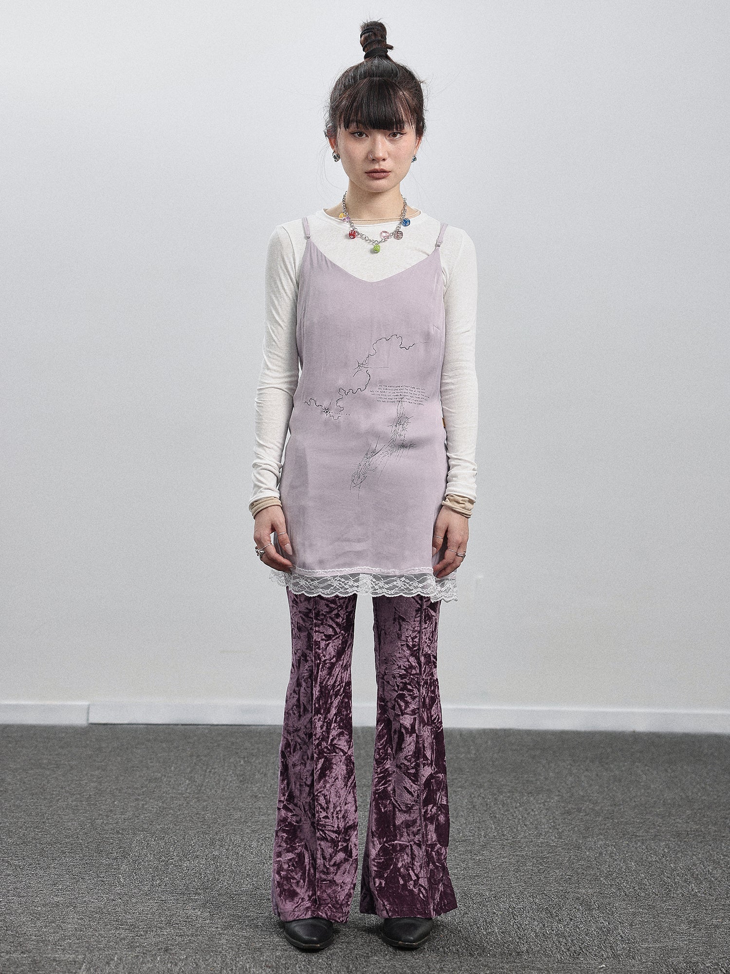 Achihara Absurd Lust Slip Dress V-neck T-shirt Long-Sleeve